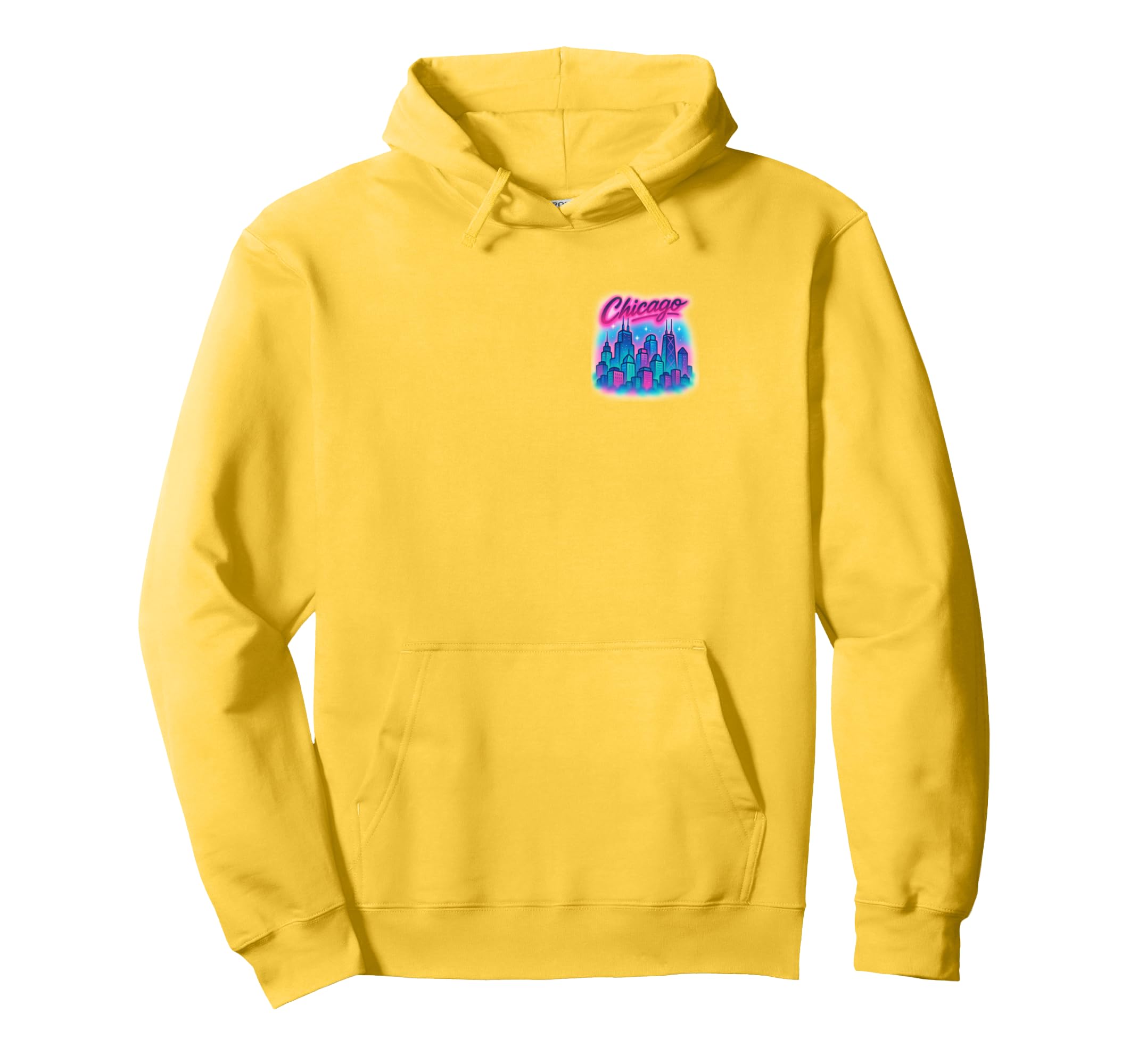 Chicago 90S Airbrush Vibrant Skyline Hoodie - Trendy Graphic for Adults - T-Shirt, Sweatshirt, Hoodie