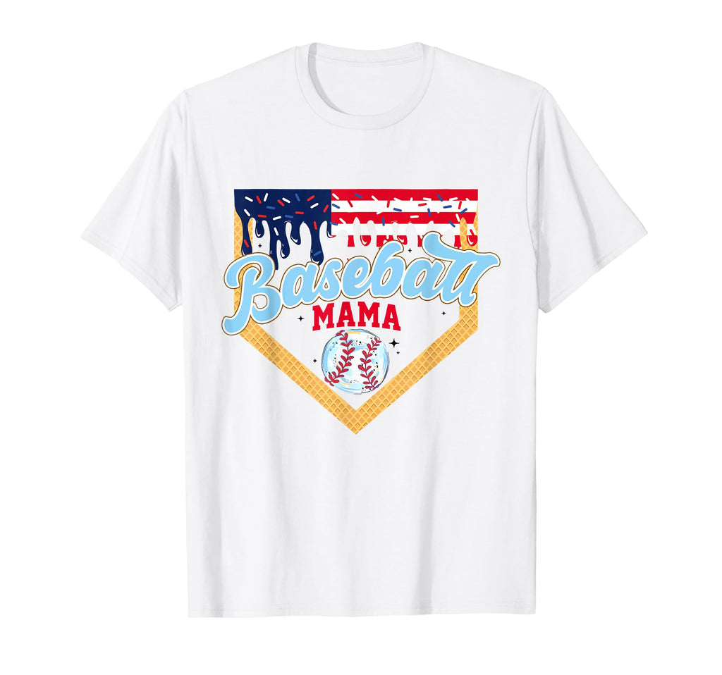 Funny Baseball Mama Ice Cream Drip Us T-Shirt - Streetwear Style Men Women - T-Shirt, Sweatshirt, Hoodie