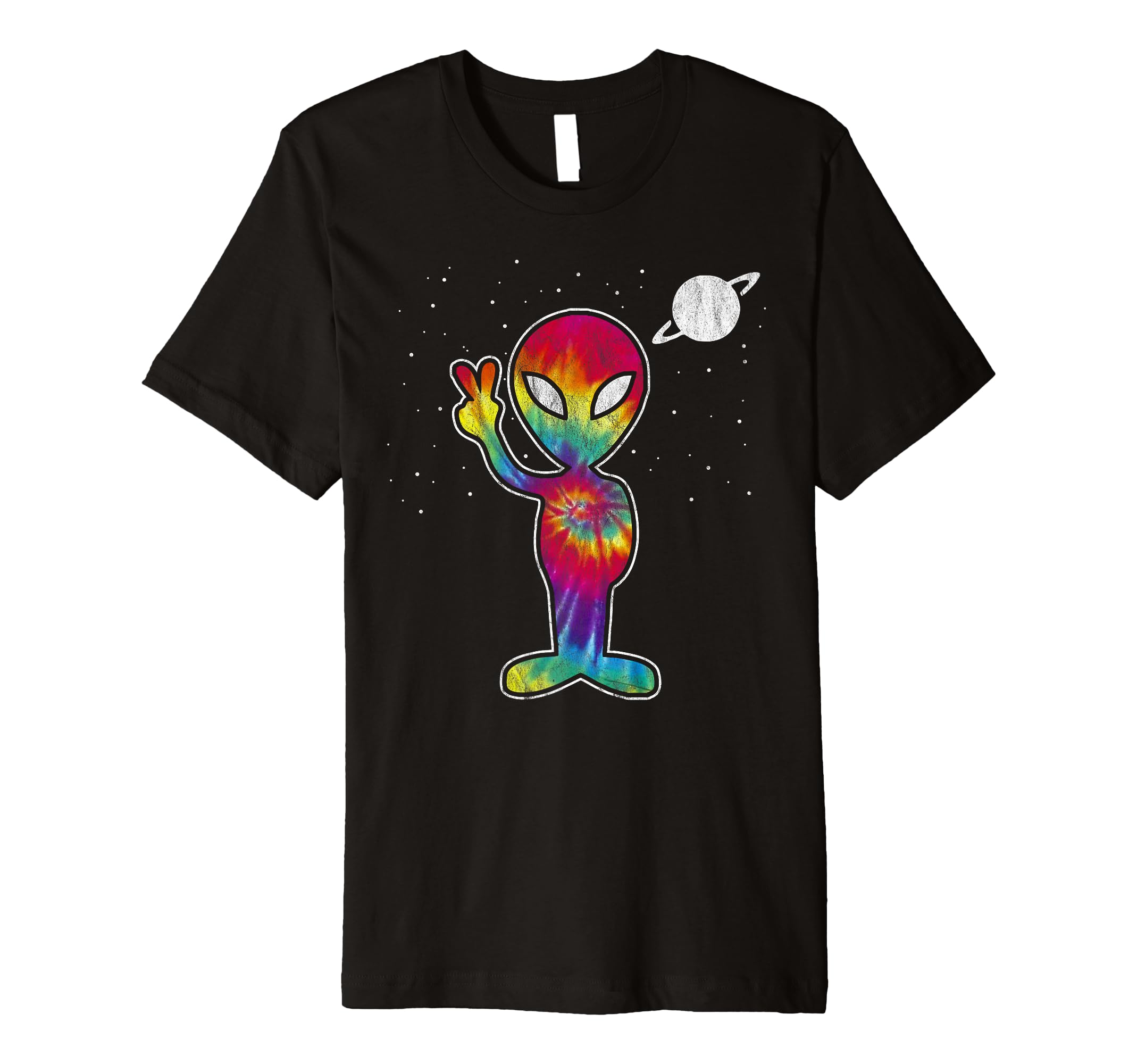 Tie Dye Peace Alien Distressed T-Shirt - Custom Art Print Unisex - T-Shirt, Sweatshirt, Hoodie