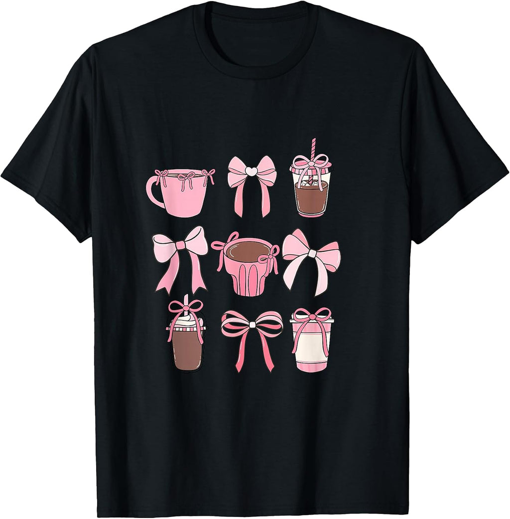 Cute Hot Iced Coffee and PInk Bows Girly Aesthetic - Adult & Kids T-Shirts, Sweatshirts & Hoodies apparel design preview 1