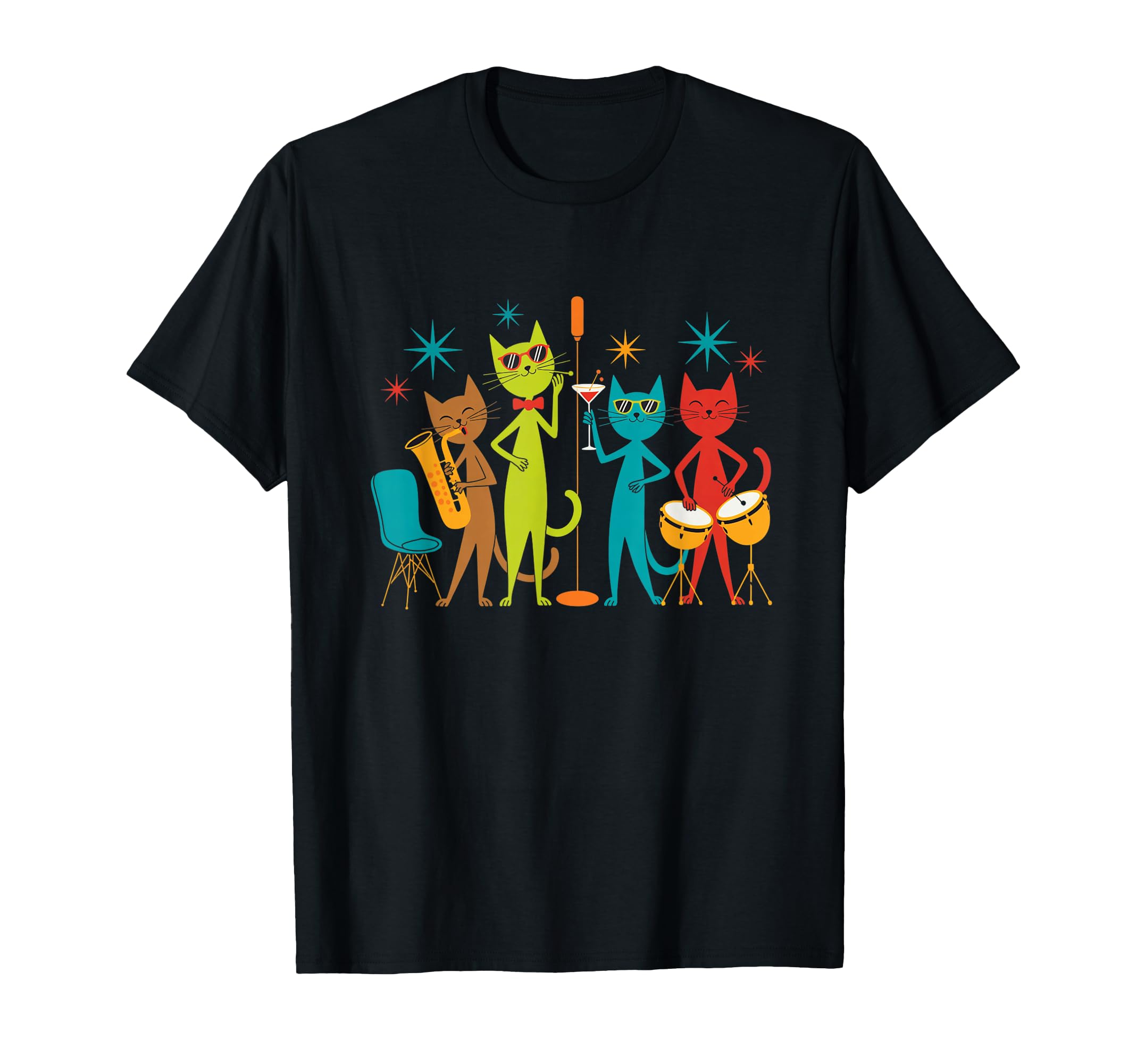 Mid Century Modern Cat Band 50S 60S T-Shirt - Trendy Graphic Unisex - T-Shirt, Sweatshirt, Hoodie