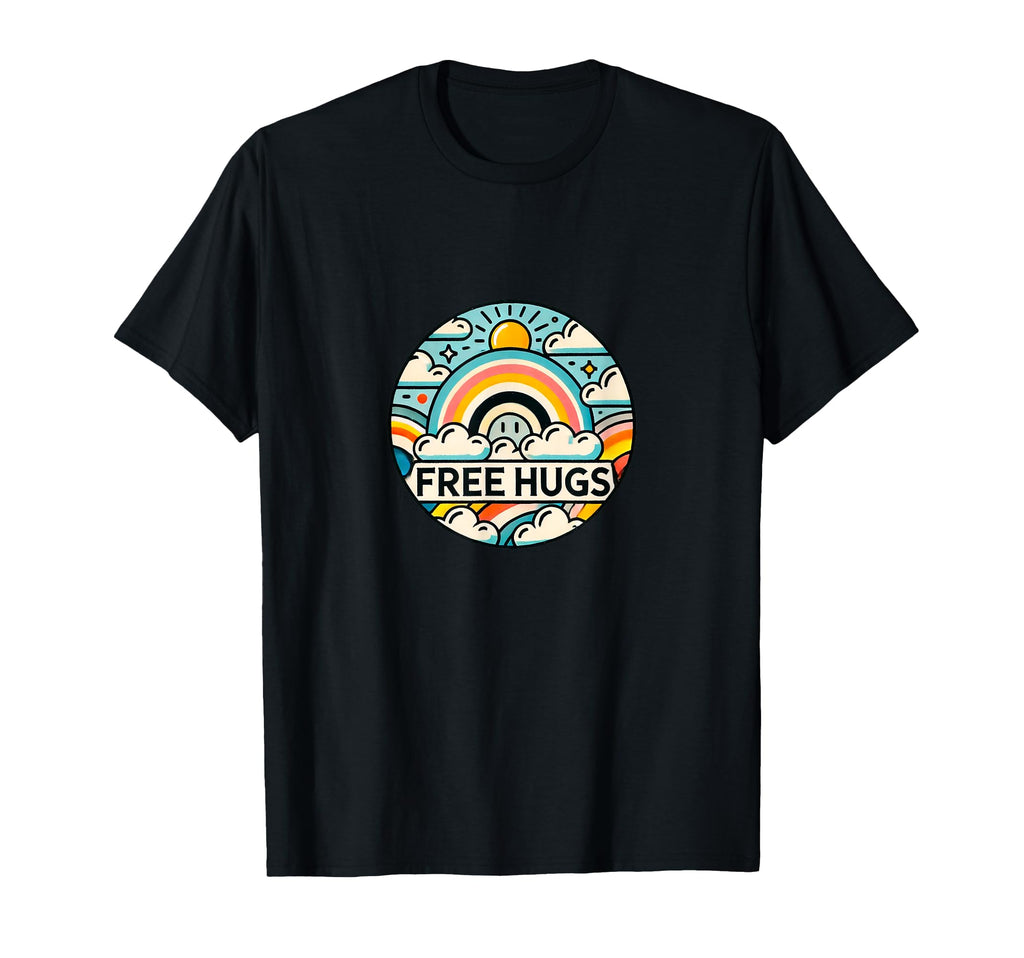 Free Hugs Rainbow Illustration T-Shirt - Casual Everyday Wear for Adults - T-Shirt, Sweatshirt, Hoodie