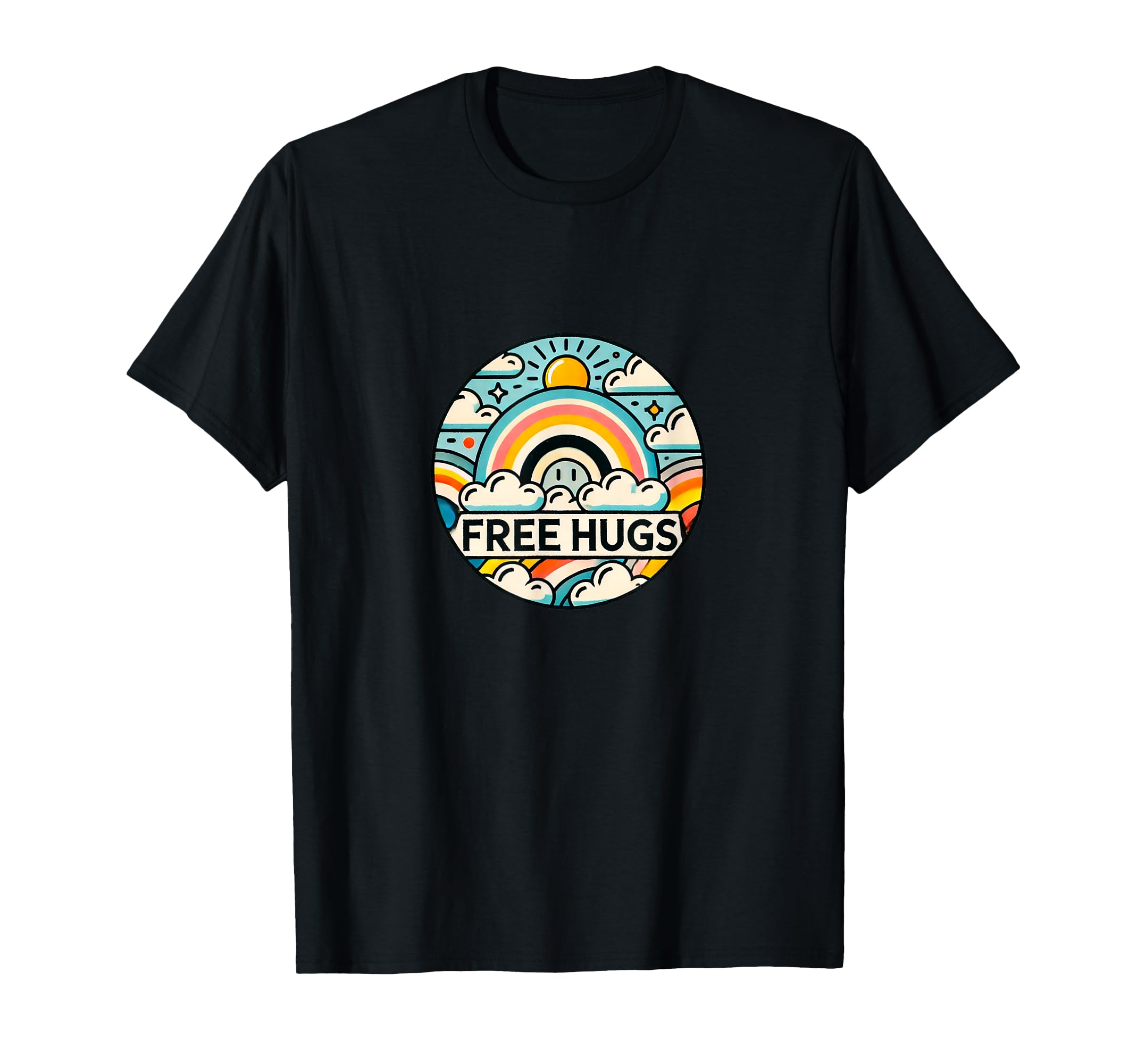 Free Hugs Rainbow Illustration T-Shirt - Casual Everyday Wear for Adults - T-Shirt, Sweatshirt, Hoodie