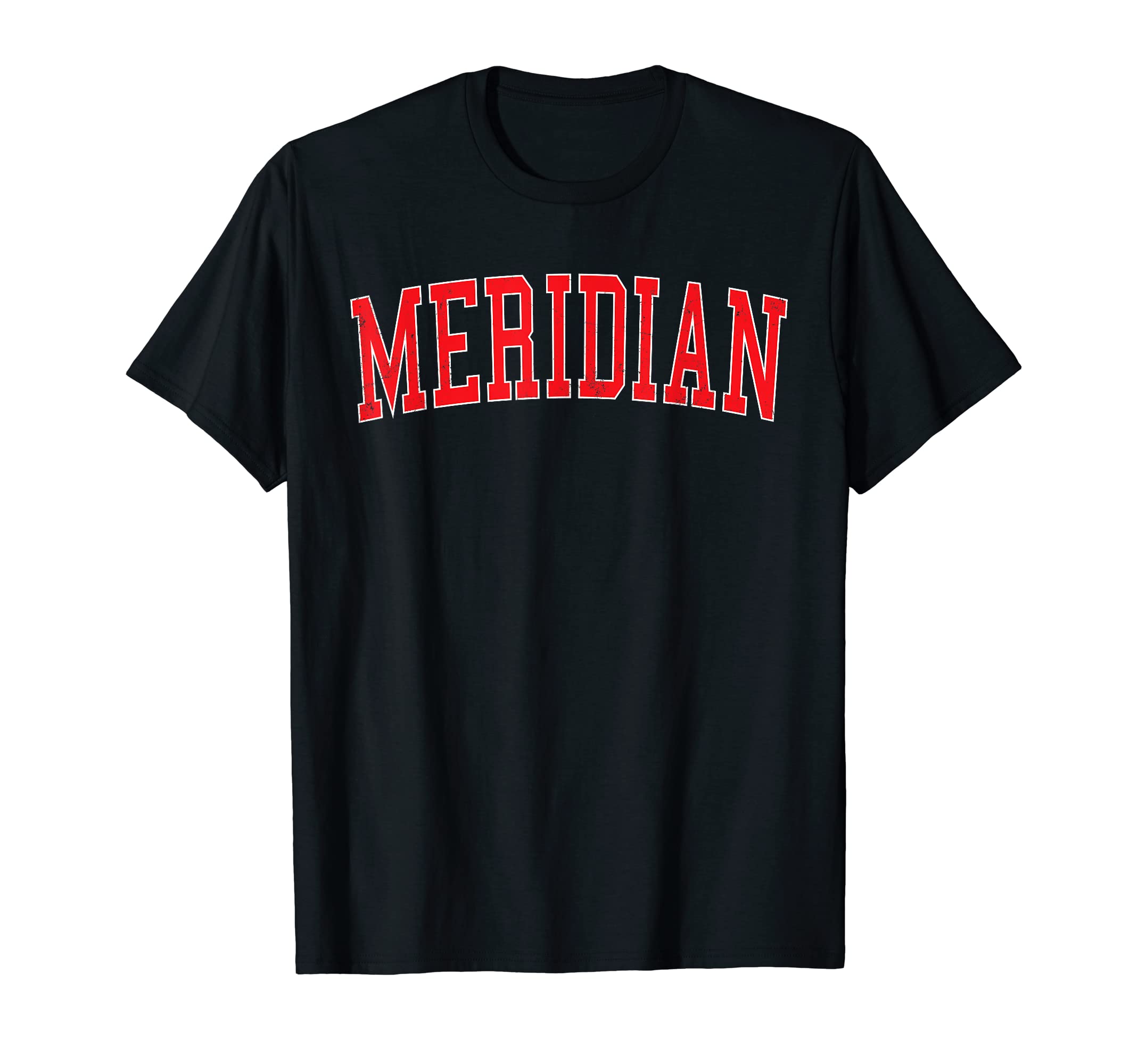 Meridian Id Varsity Red Text T-Shirt - Casual Everyday Wear Men Women - T-Shirt, Sweatshirt, Hoodie