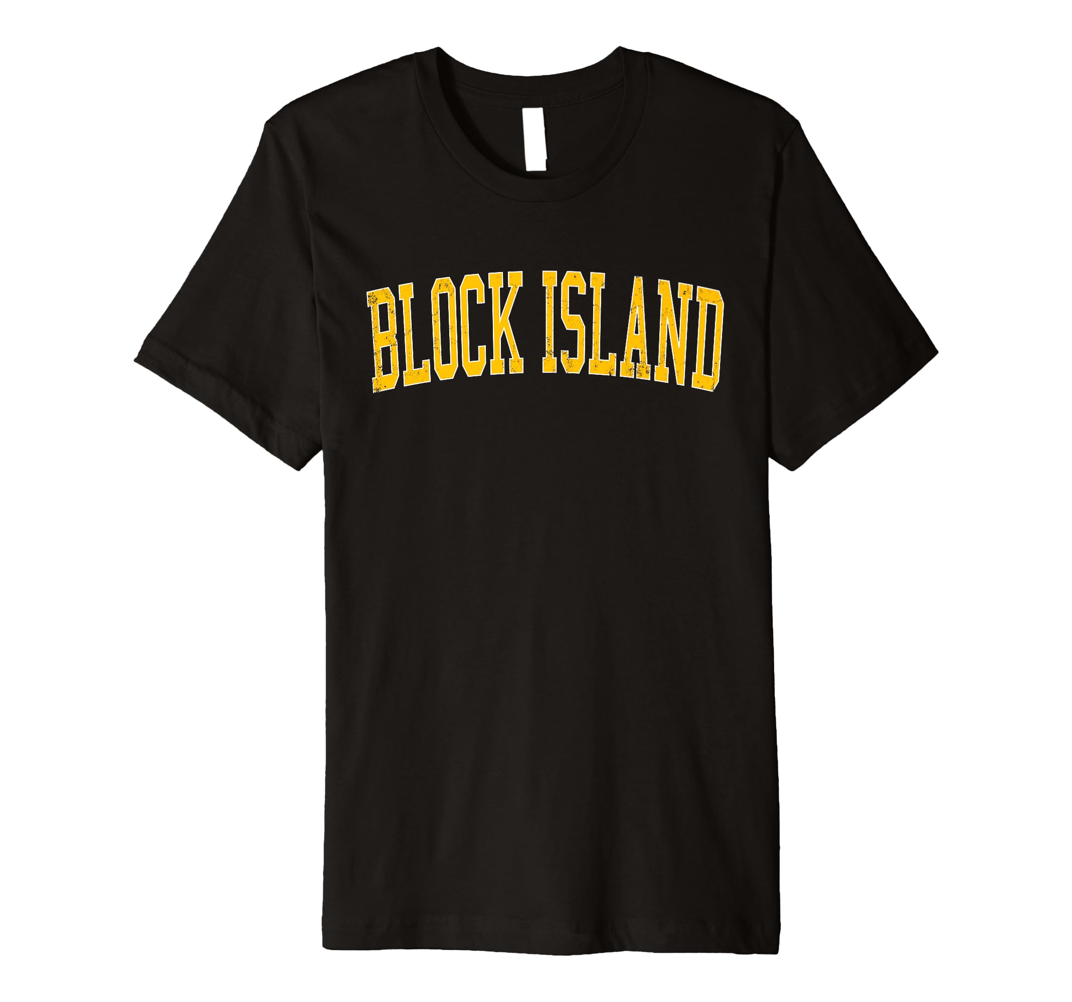Block Island Distressed Gold Varsity T-Shirt - Trendy Graphic Unisex - T-Shirt, Sweatshirt, Hoodie