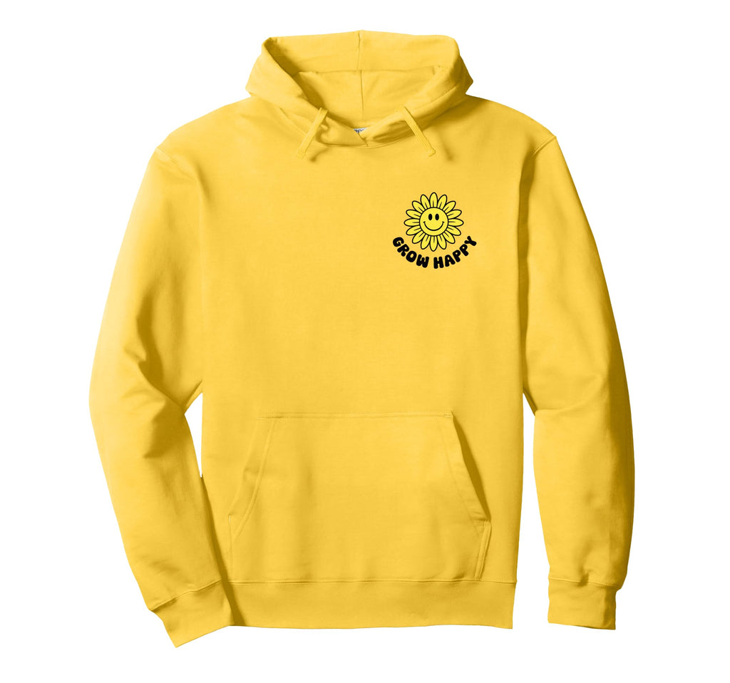 Grow Happy Sunflower Smile Face Groovy Hoodie - Trendy Graphic Men Women - T-Shirt, Sweatshirt, Hoodie