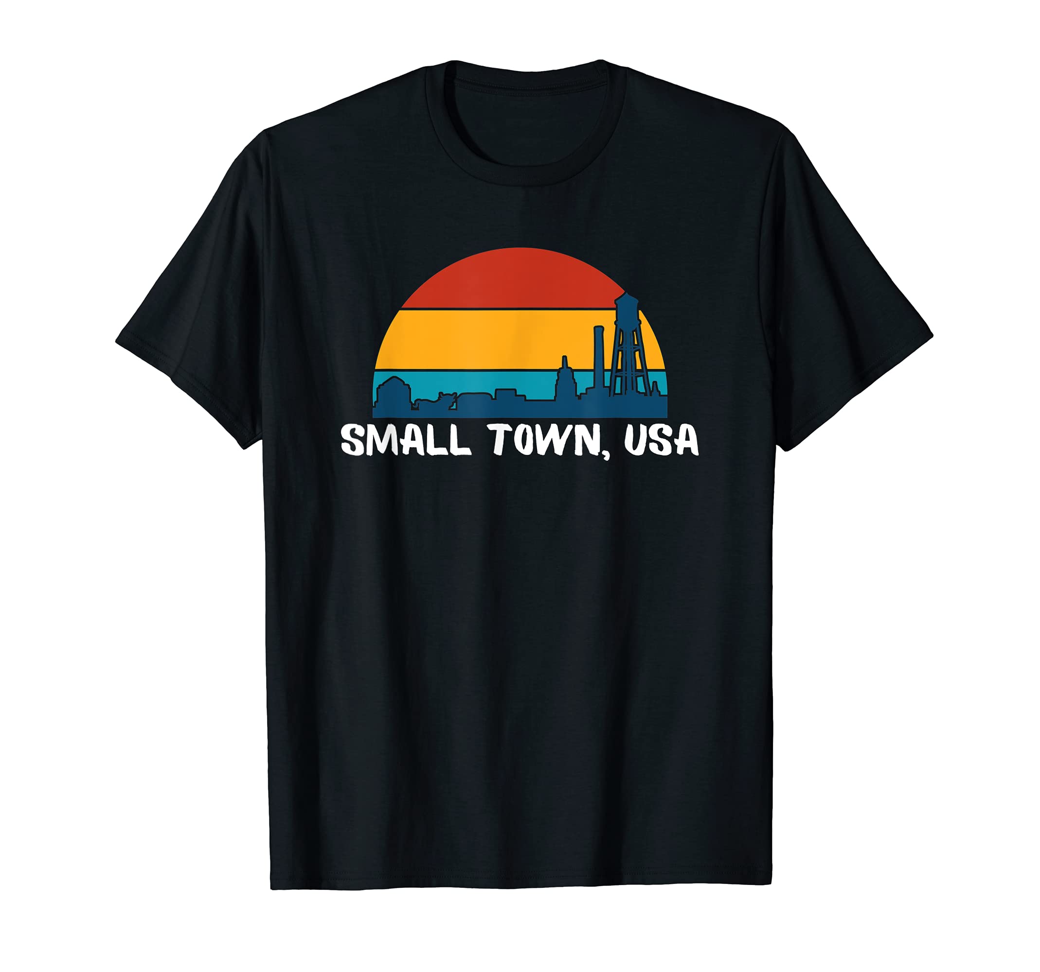 Small Town Usa Townscape Sunset T-Shirt - Novelty Apparel for Adults - T-Shirt, Sweatshirt, Hoodie
