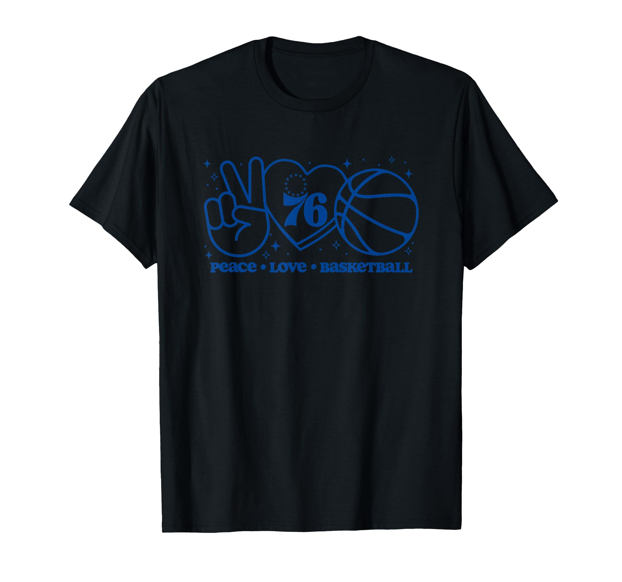 Nba Philadelphia 76Ers Peace Love T-Shirt - Custom Art Print for Adults - T-Shirt, Sweatshirt, Hoodie