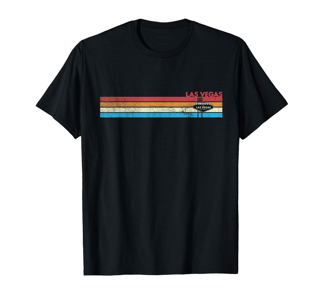 70S Rainbow Stripe Las Vegas Sign Distressed T-Shirt - Graphic Print Unisex - T-Shirt, Sweatshirt, Hoodie