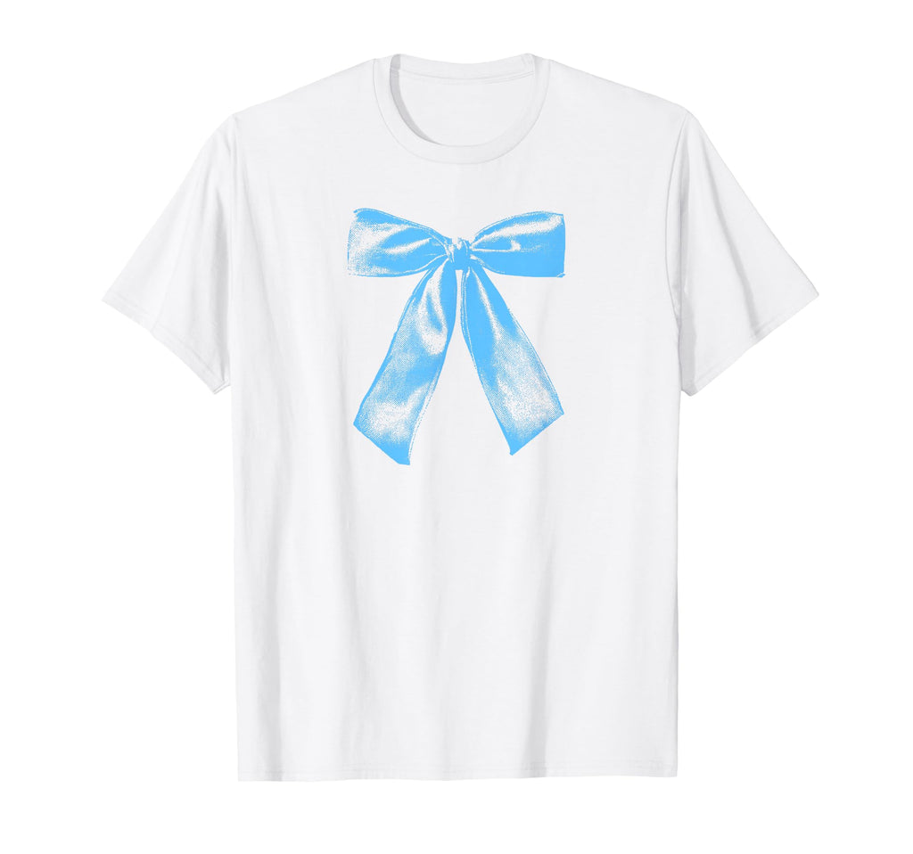 Coquette Blue Ribbon Bow Y2K Aesthetic T-Shirt - Trendy Graphic Men Women - T-Shirt, Sweatshirt, Hoodie