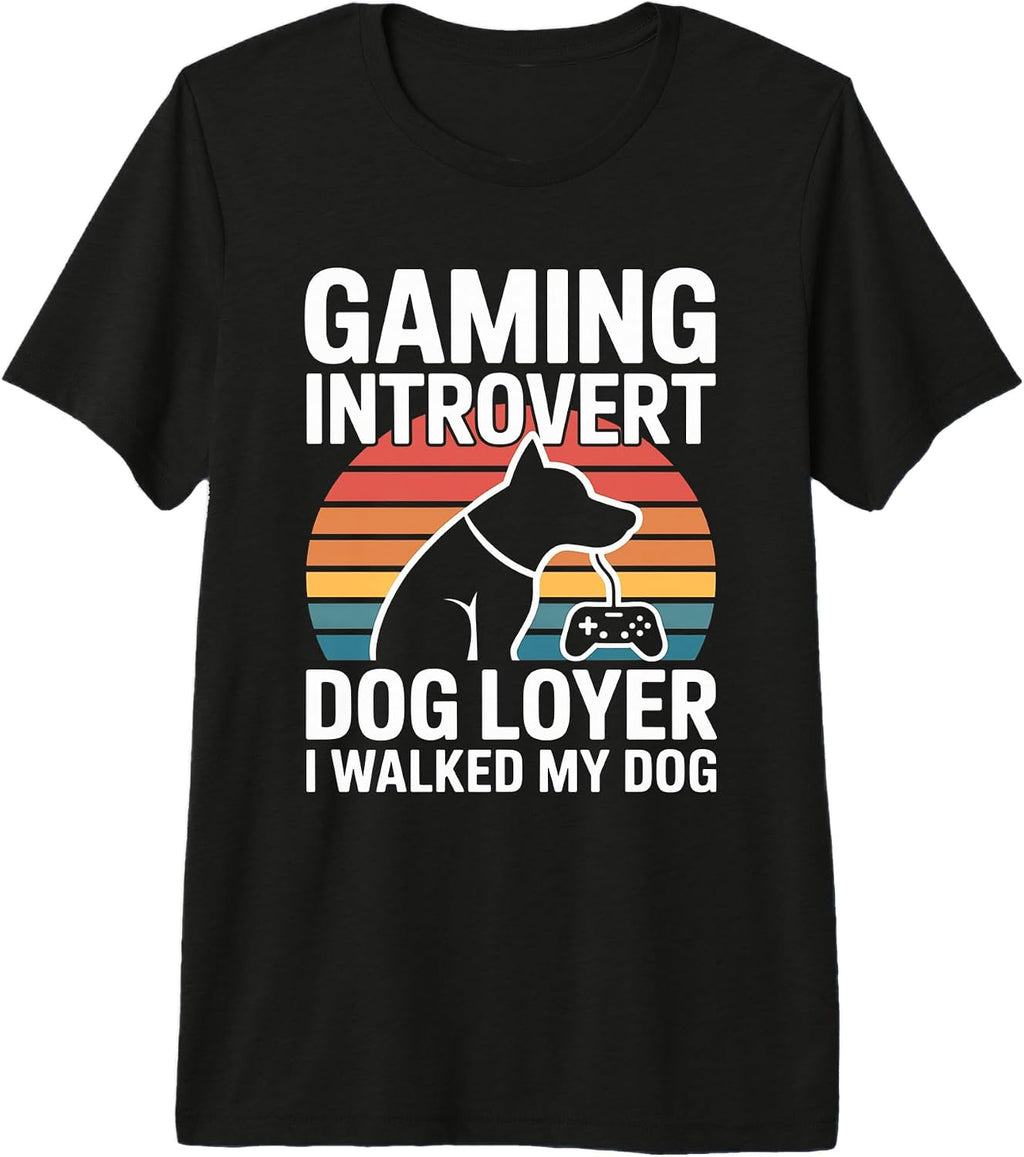 Introvert Dog Gamer Retro Sunset Humor - Adult & Kids T-Shirts, Sweatshirts & Hoodies apparel design preview 1