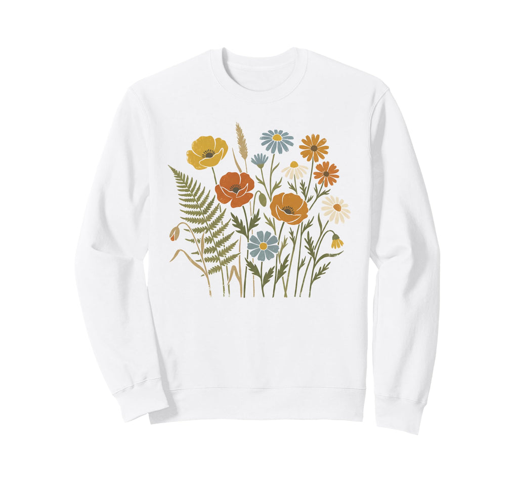 Boho Wildflowers Watercolor Floral Sweatshirt - Unique Graphic Men Women - T-Shirt, Sweatshirt, Hoodie