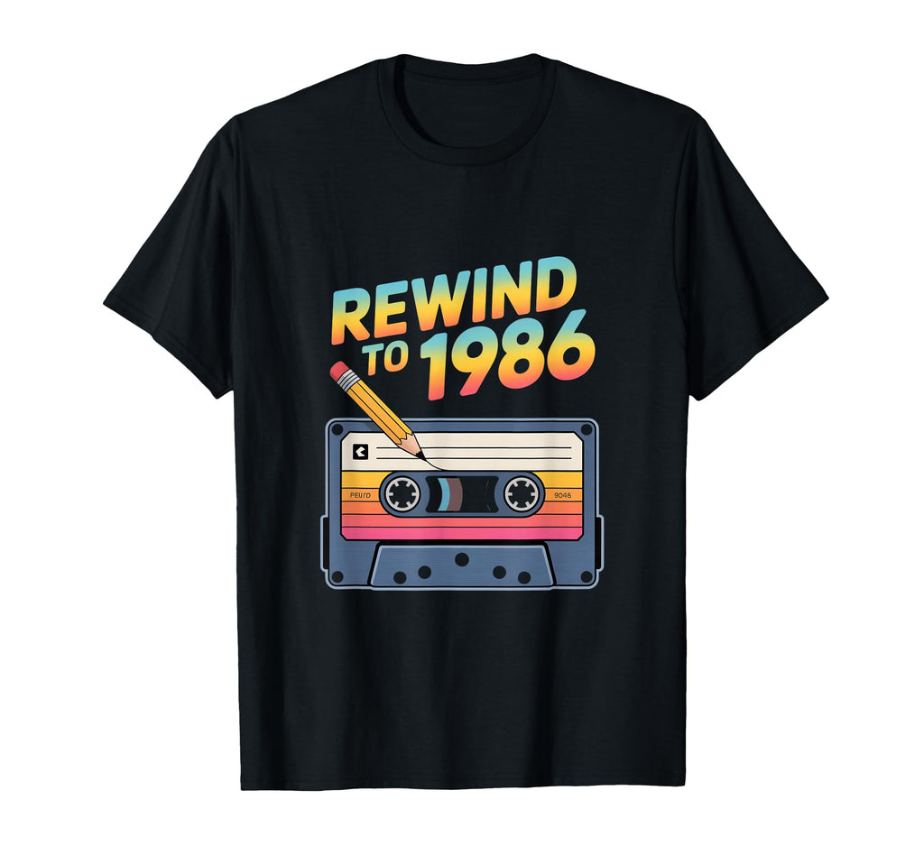 Rewind To 1986 Cassette Tape Eighties T-Shirt - Minimalist Print for Adults - T-Shirt, Sweatshirt, Hoodie