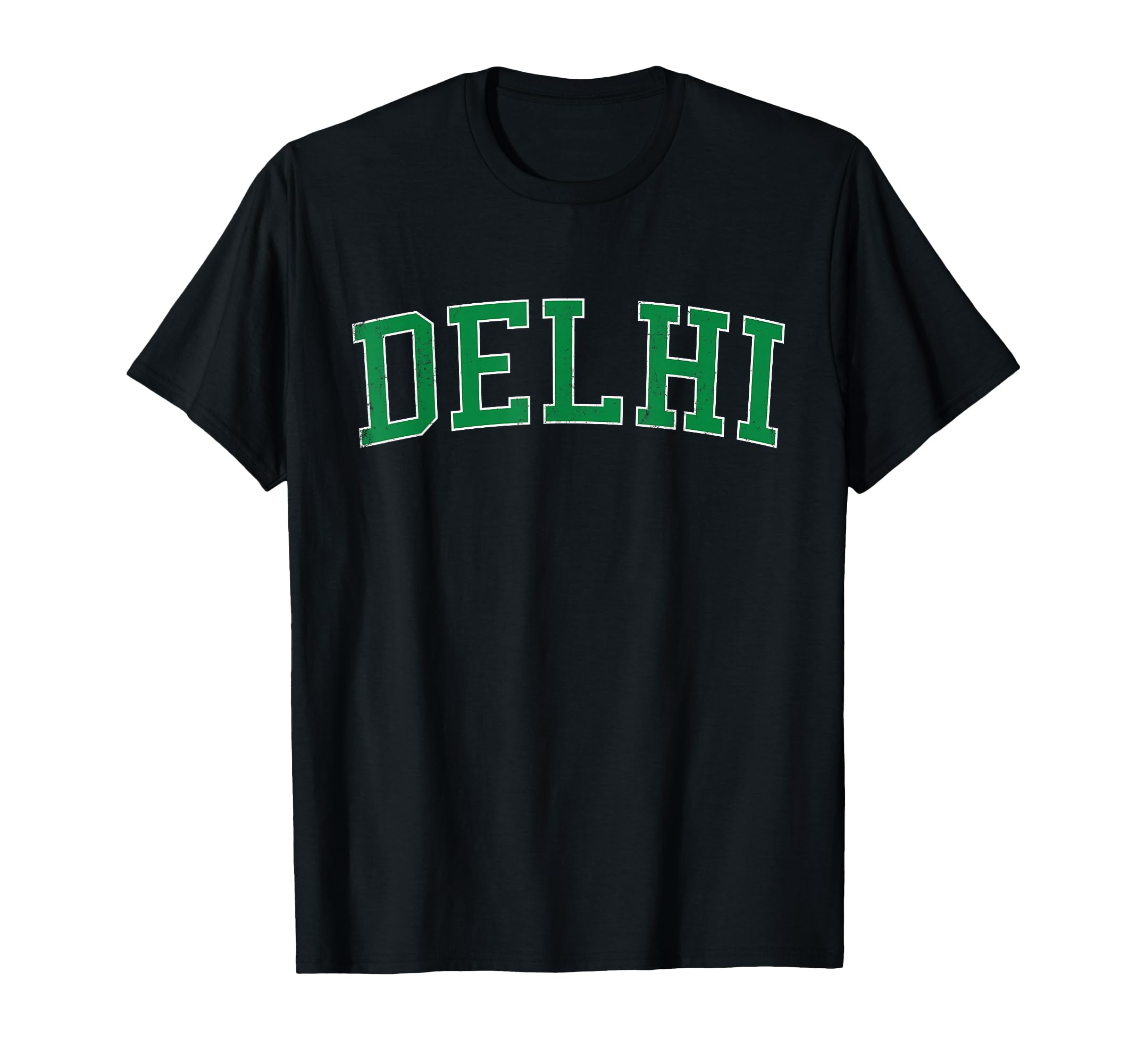 Delhi Ca Distressed Green Varsity T-Shirt - Minimalist Print for Adults - T-Shirt, Sweatshirt, Hoodie