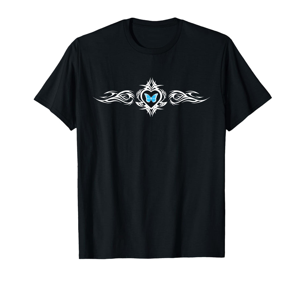 Butterfly Heart Tattoo Blue Y2K T-Shirt - Streetwear Style for Adults - T-Shirt, Sweatshirt, Hoodie