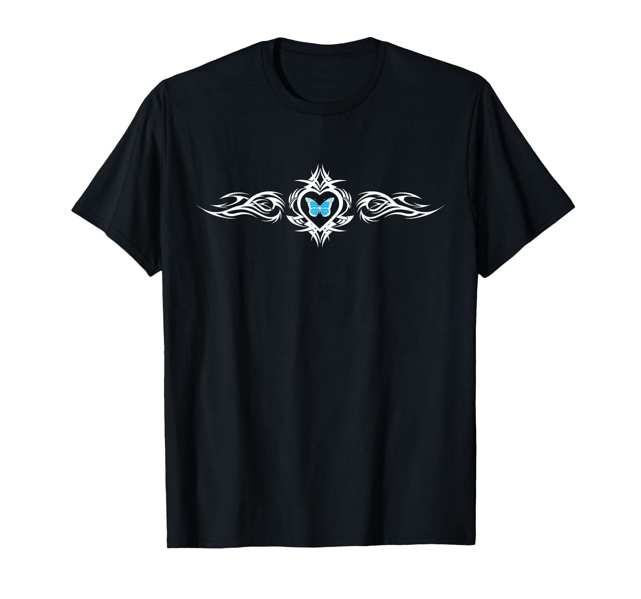 Butterfly Heart Tattoo Blue Y2K T-Shirt - Streetwear Style for Adults - T-Shirt, Sweatshirt, Hoodie