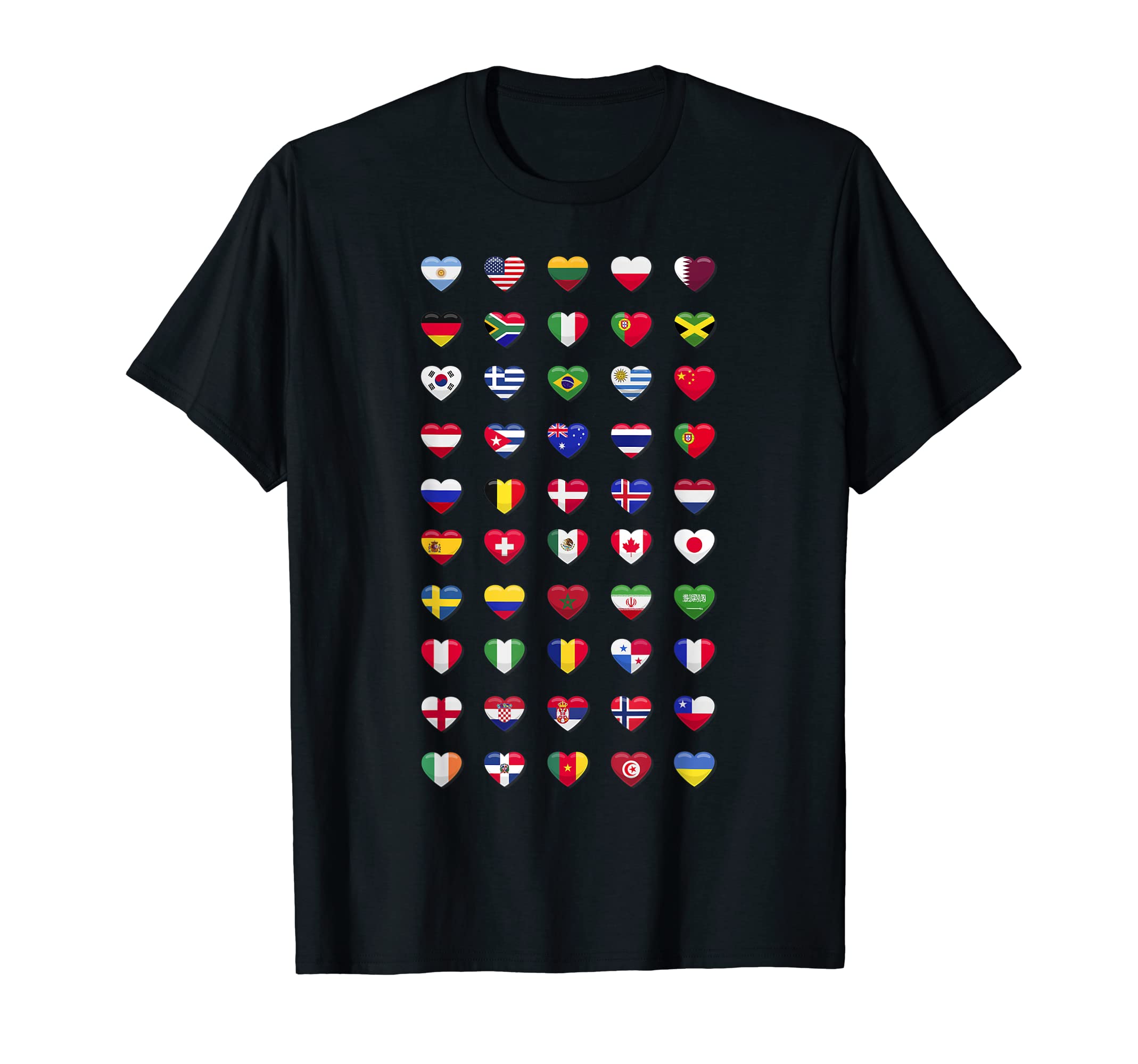Flag 50 Countries Heart Peace Love T-Shirt - Graphic Print Men Women - T-Shirt, Sweatshirt, Hoodie