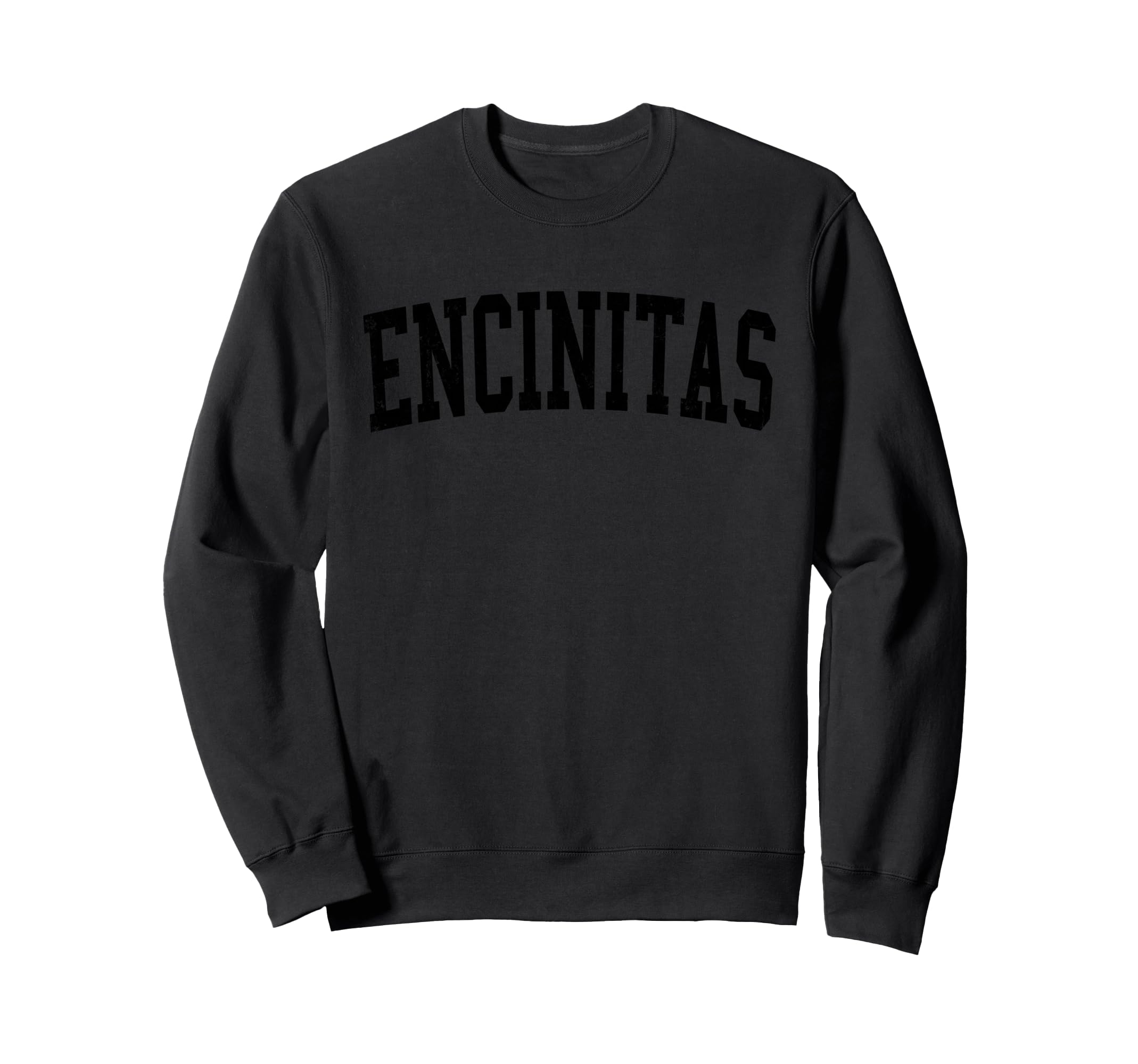 Encinitas Ca Distressed Black Varsity Sweatshirt - Novelty Apparel Unisex - T-Shirt, Sweatshirt, Hoodie