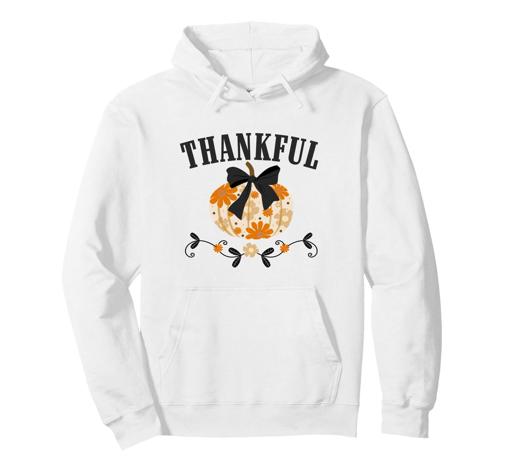 Thankful Pumpkin Fall Autumn Floral Boho Hoodie - Unique Graphic Men Women - T-Shirt, Sweatshirt, Hoodie