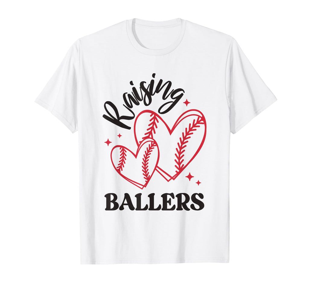Raising Ballers Baseball Mom Heart T-Shirt - Fun Novelty Design Unisex - T-Shirt, Sweatshirt, Hoodie