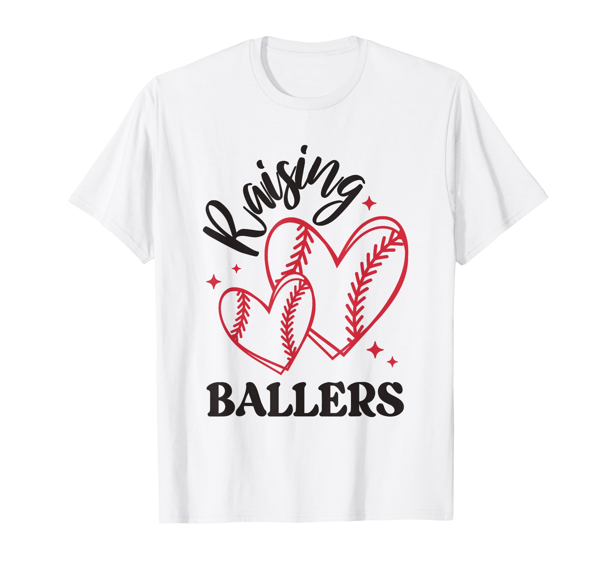 Raising Ballers Baseball Mom Heart T-Shirt - Fun Novelty Design Unisex - T-Shirt, Sweatshirt, Hoodie