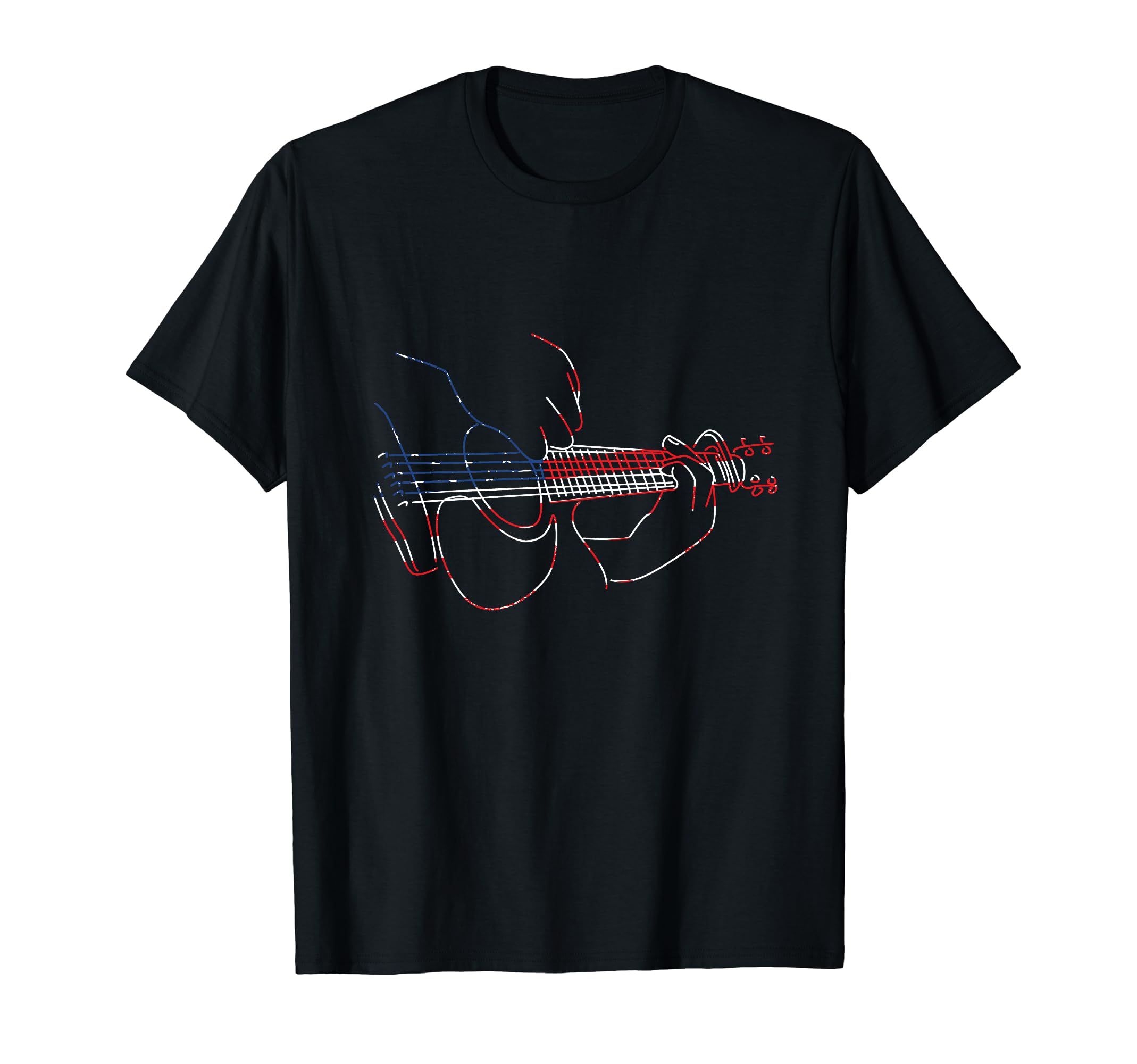 Us American Flag Guitar Musician Distressed T-Shirt - Graphic Print Unisex - T-Shirt, Sweatshirt, Hoodie
