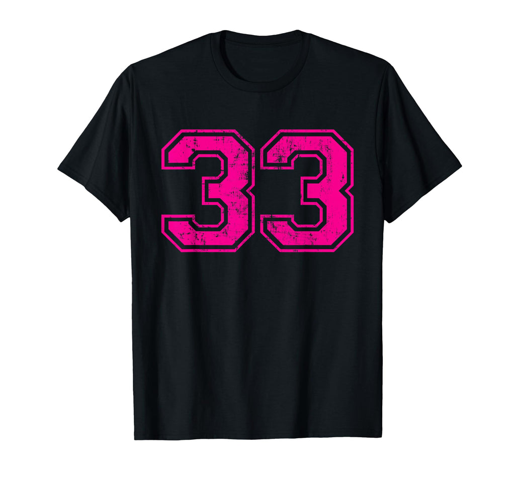 Number 33 Varsity Distressed Sport Team T-Shirt - Trendy Graphic Unisex - T-Shirt, Sweatshirt, Hoodie