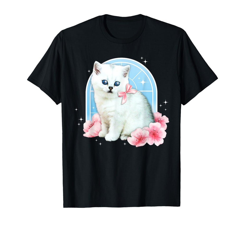Y2K Aesthetic Cat Flower 90S 2000S T-Shirt - Custom Art Print Unisex - T-Shirt, Sweatshirt, Hoodie