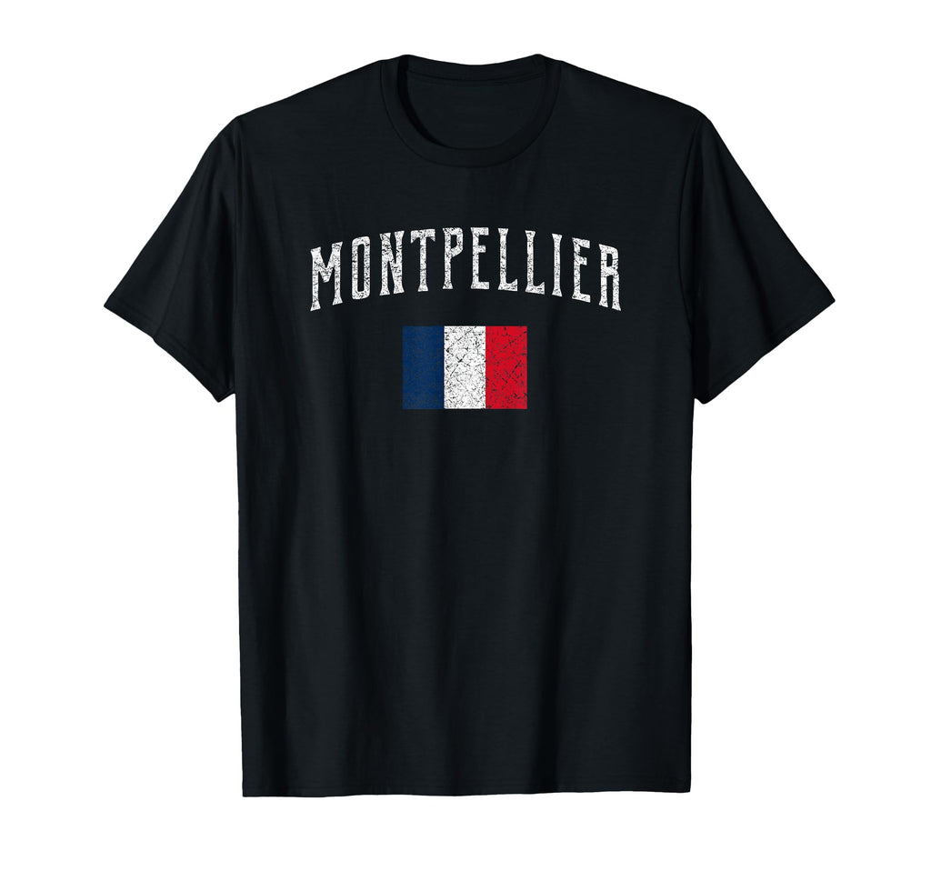 Montpellier France Flag Distressed T-Shirt - Minimalist Print for Adults - T-Shirt, Sweatshirt, Hoodie
