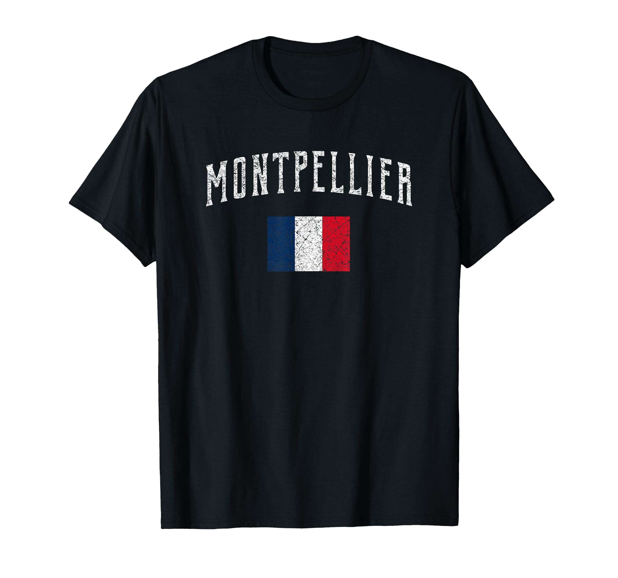 Montpellier France Flag Distressed T-Shirt - Minimalist Print for Adults - T-Shirt, Sweatshirt, Hoodie