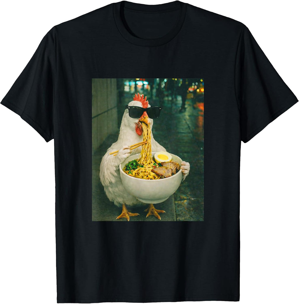Chicken Eating Ramen Noodles Meme Retro Urban - Adult & Kids T-Shirts, Sweatshirts & Hoodies apparel design preview 1