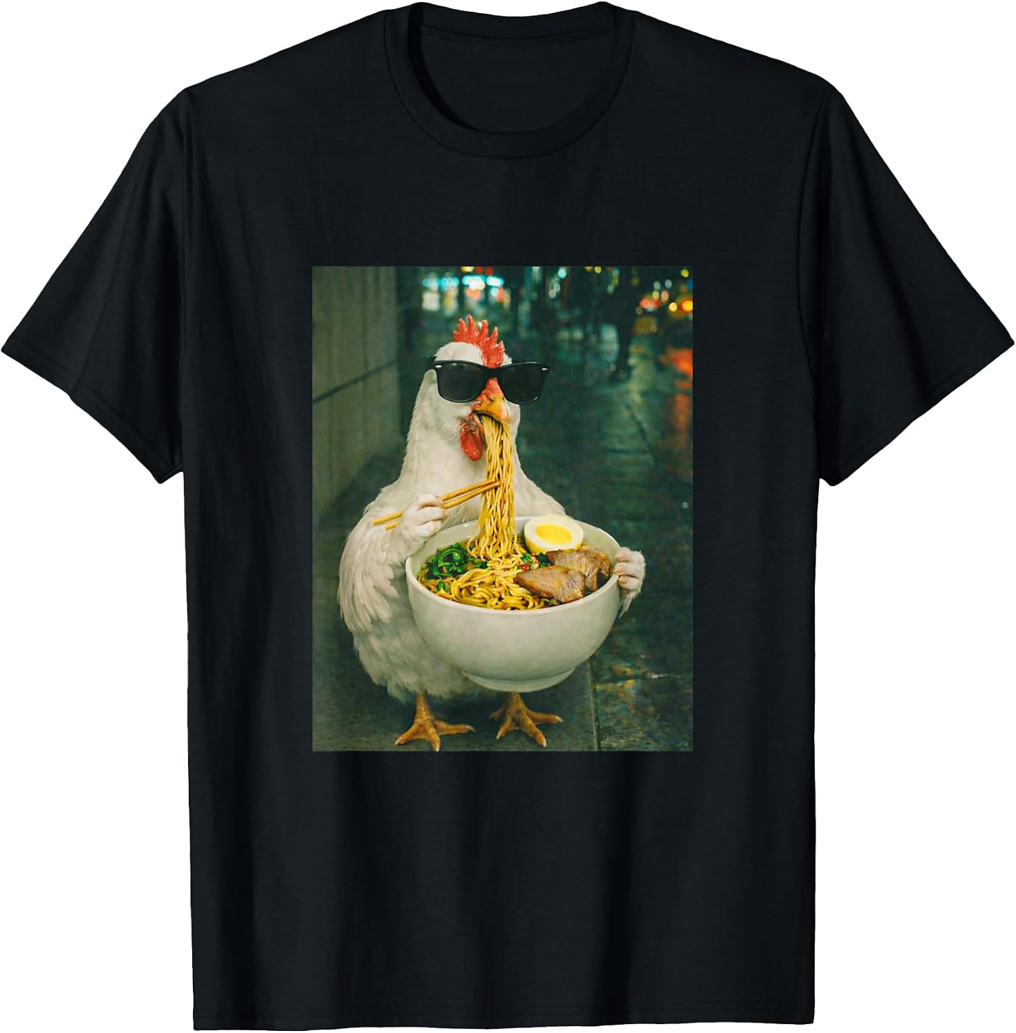 Chicken Eating Ramen Noodles Meme Retro Urban - Adult & Kids T-Shirts, Sweatshirts & Hoodies apparel design preview 1