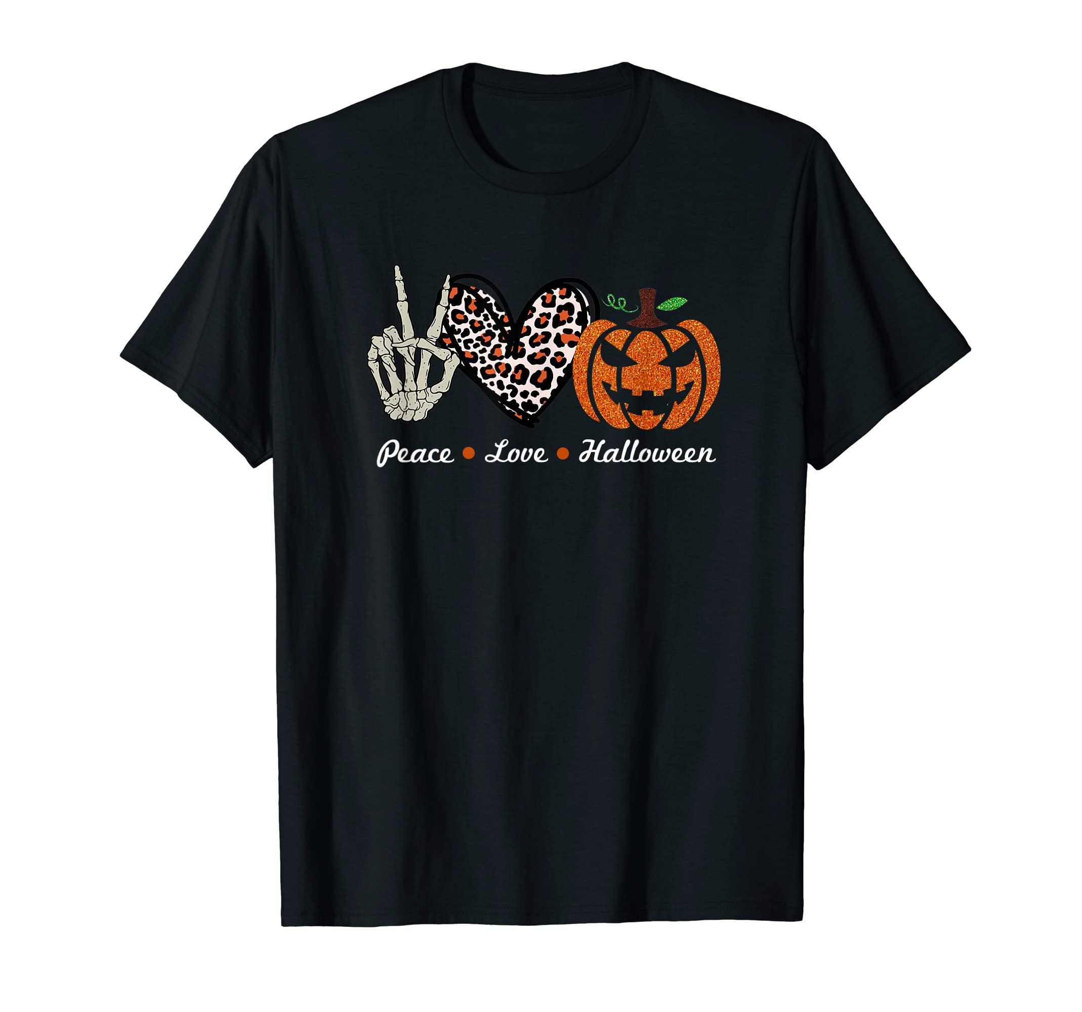 Skeleton Hand Pumpkin Leopard Heart T-Shirt - Novelty Apparel Men Women - T-Shirt, Sweatshirt, Hoodie