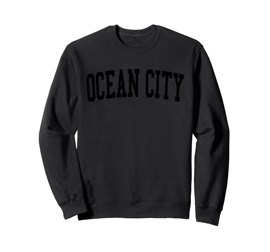Ocean City Nj Distressed Black Varsity Sweatshirt - Trendy Graphic Unisex - T-Shirt, Sweatshirt, Hoodie