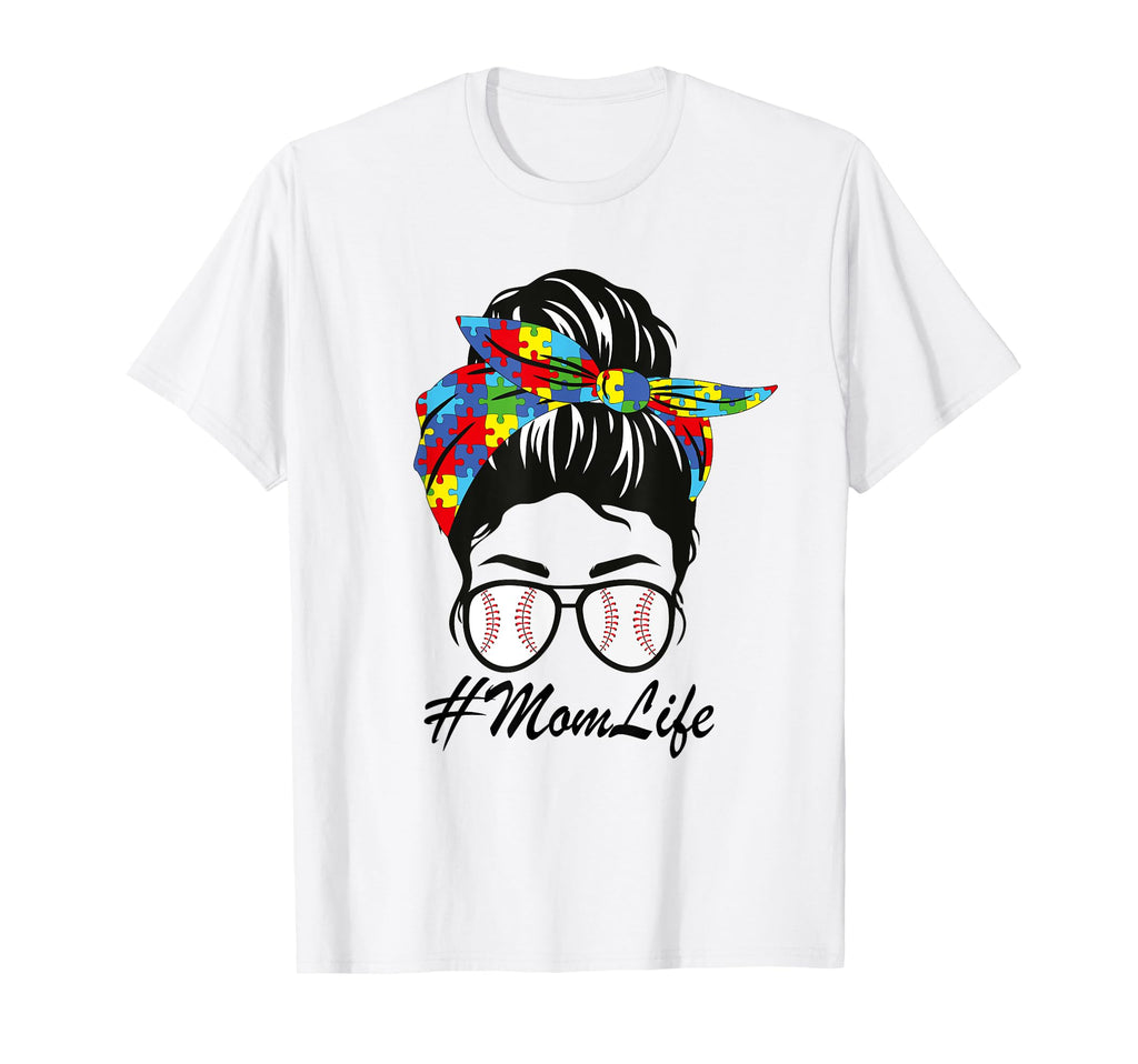 Autism Mom Baseball Messy Bun Bandana T-Shirt - Novelty Apparel Unisex - T-Shirt, Sweatshirt, Hoodie