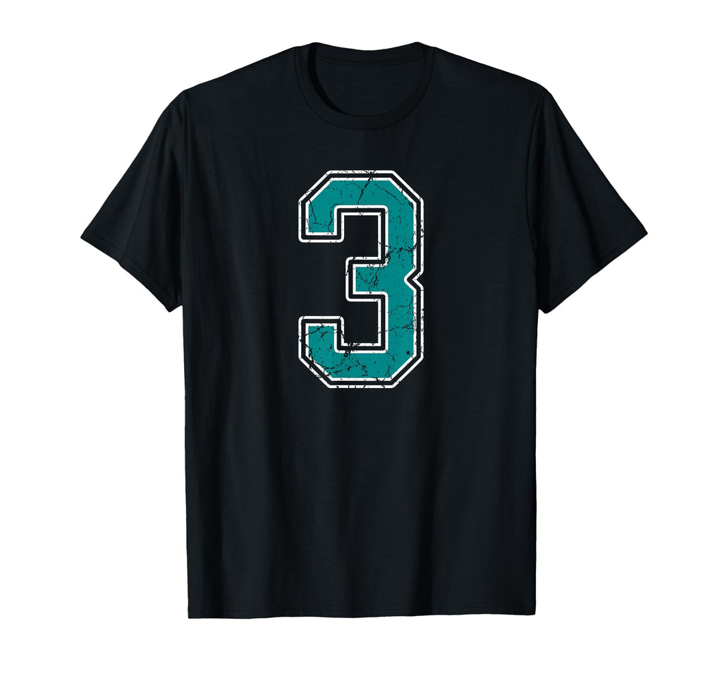 Teal And White Number 3 Jersey Player T-Shirt - Graphic Print for Adults - T-Shirt, Sweatshirt, Hoodie