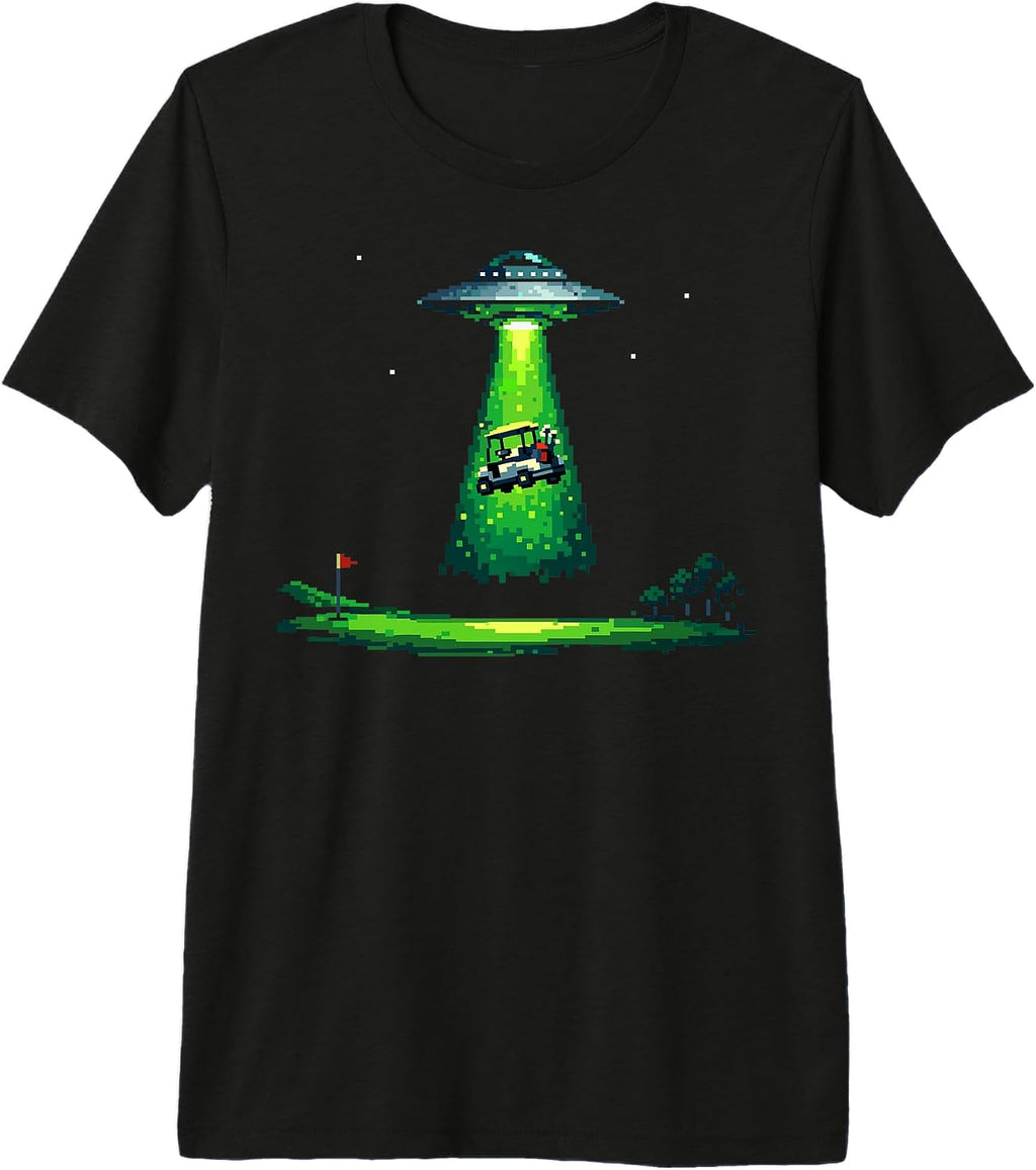Golf Cart Retro Pixel UFO Abducting - Adult & Kids T-Shirts, Sweatshirts & Hoodies apparel design preview 1