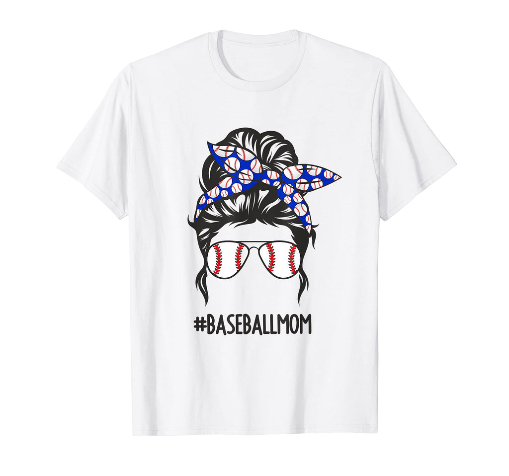 Baseball Mom Blue Messy Bun Gift T-Shirt - Casual Everyday Wear Men Women - T-Shirt, Sweatshirt, Hoodie