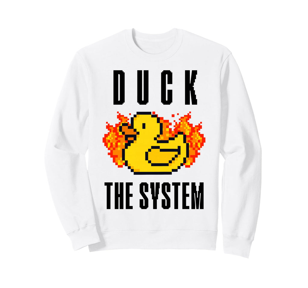 Duck System Pixel Duck Fire Gaming Meme Sweatshirt - Unique Graphic Unisex - T-Shirt, Sweatshirt, Hoodie