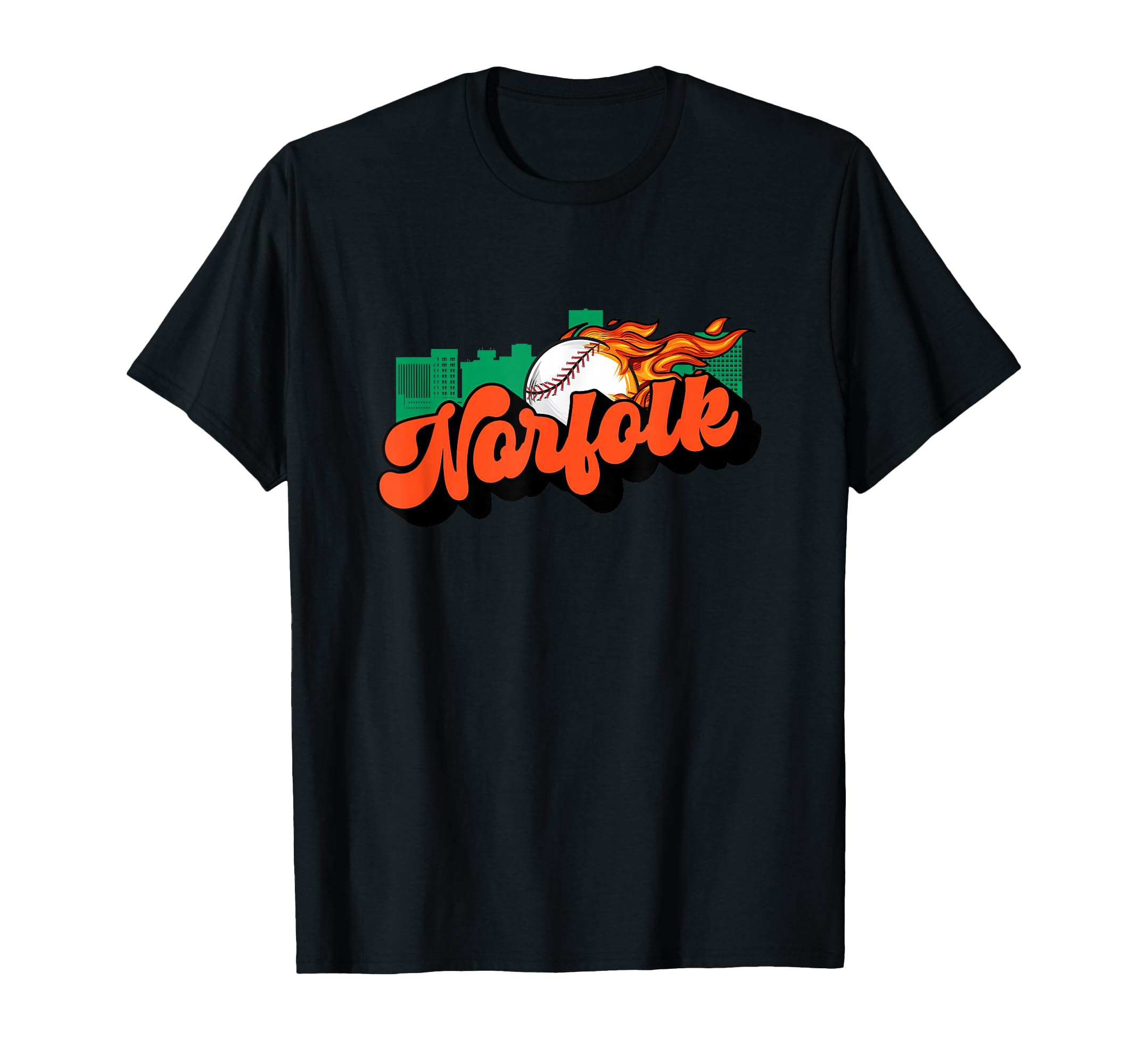Norfolk Baseball City Skyline Baseball T-Shirt - Novelty Apparel Unisex - T-Shirt, Sweatshirt, Hoodie