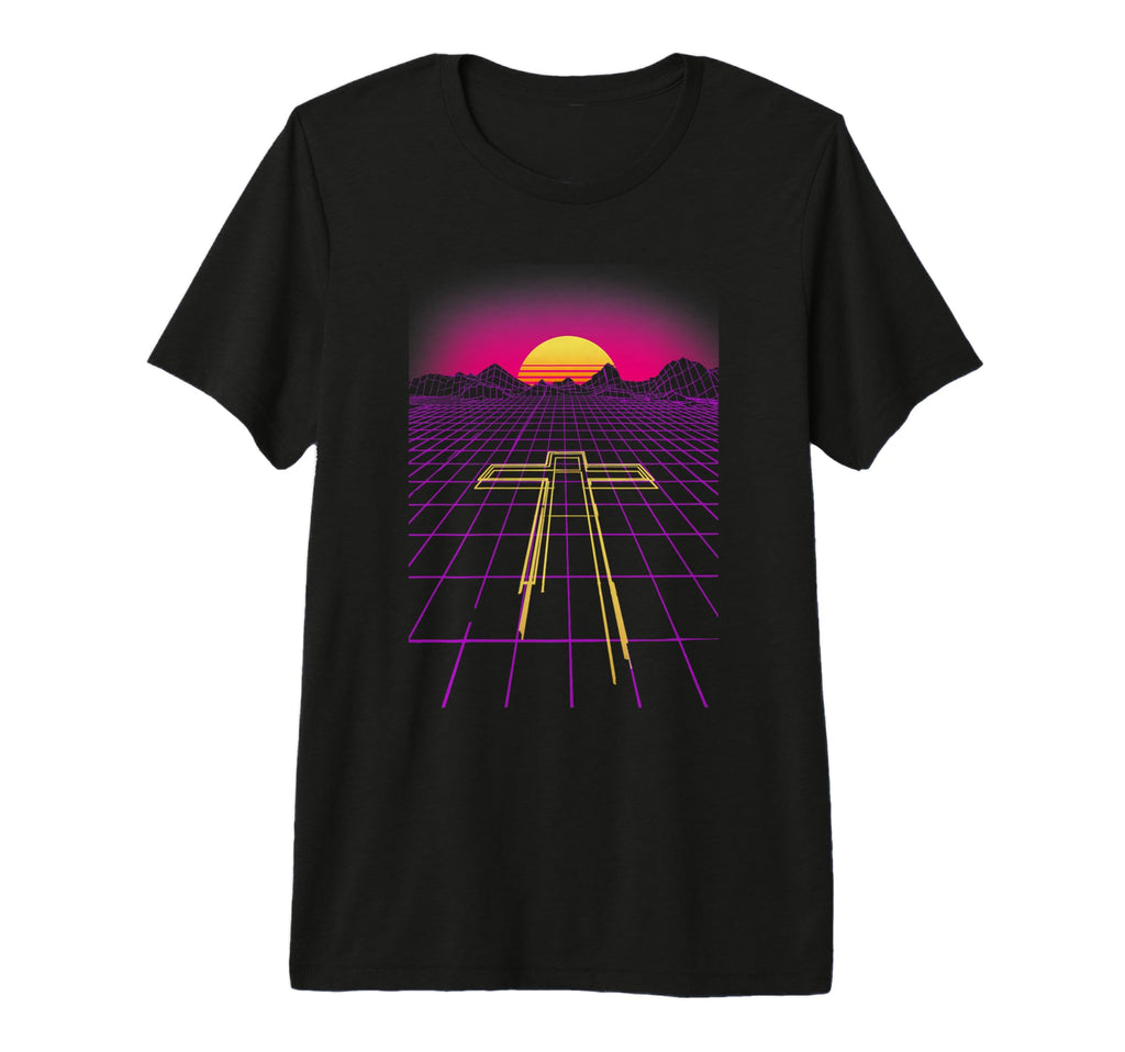 80S Synthwave Cross Neon Outrun T-Shirt - Minimalist Print Unisex - T-Shirt, Sweatshirt, Hoodie