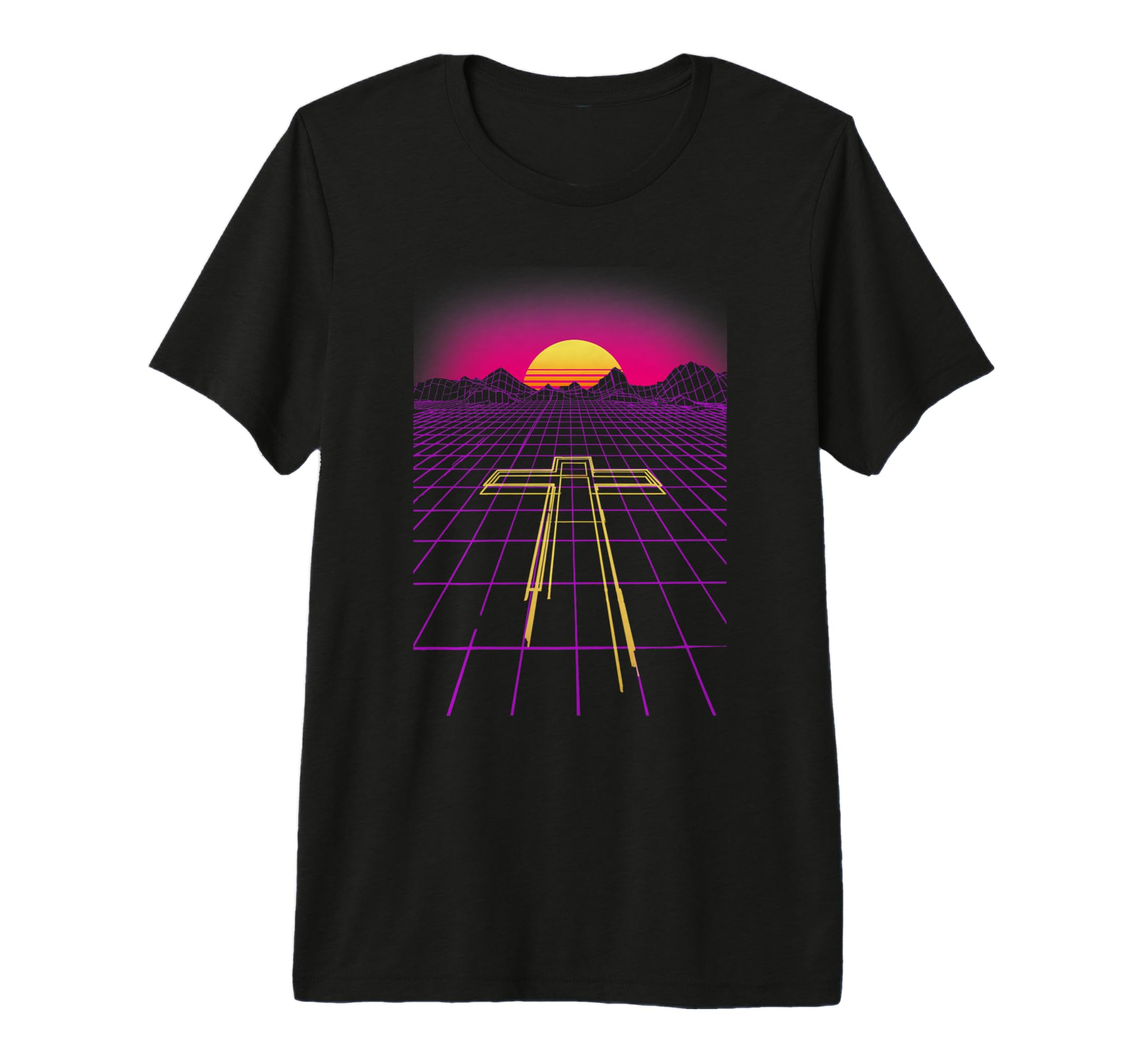 80S Synthwave Cross Neon Outrun T-Shirt - Minimalist Print Unisex - T-Shirt, Sweatshirt, Hoodie