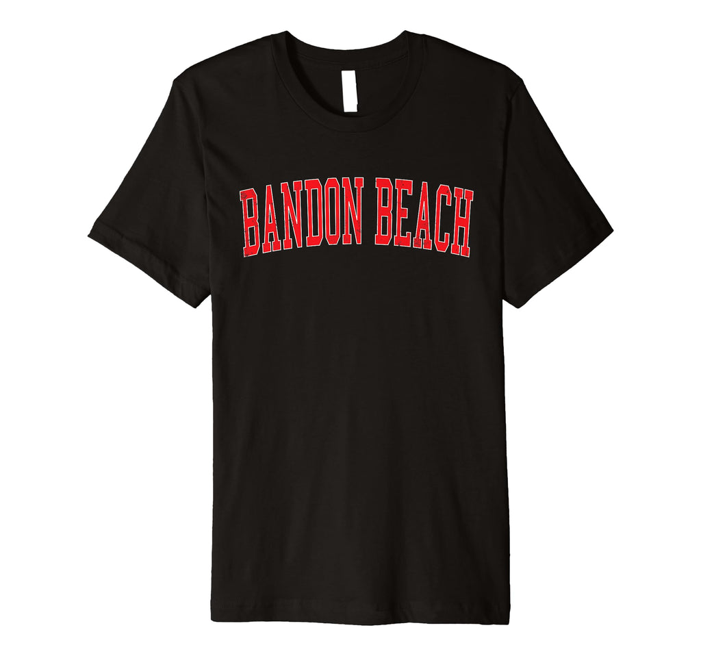 Bandon Beach Distressed Red Varsity T-Shirt - Trendy Graphic for Adults - T-Shirt, Sweatshirt, Hoodie