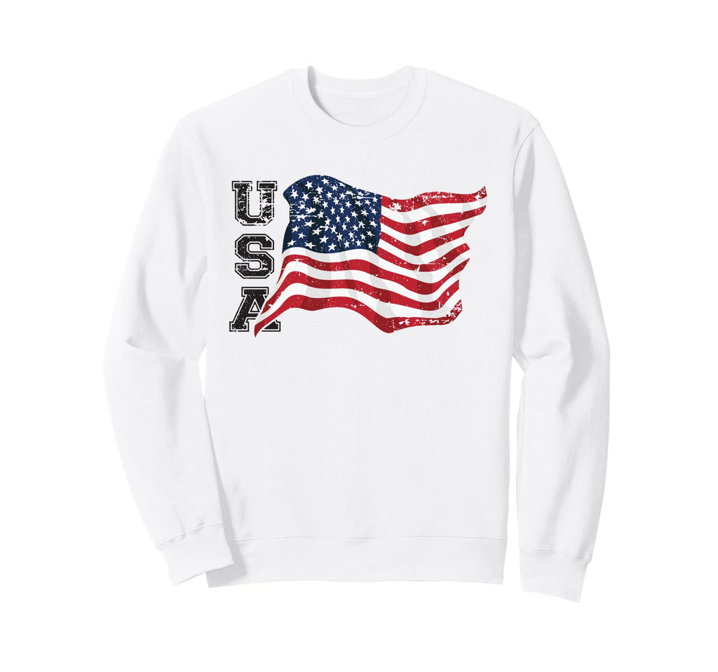 Usa Patriotic Waving American Flag Sweatshirt - Unique Graphic Men Women - T-Shirt, Sweatshirt, Hoodie