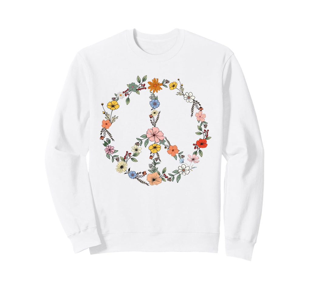 Floral Peace Sign Boho Teens Sweatshirt - Casual Everyday Wear for Adults - T-Shirt, Sweatshirt, Hoodie