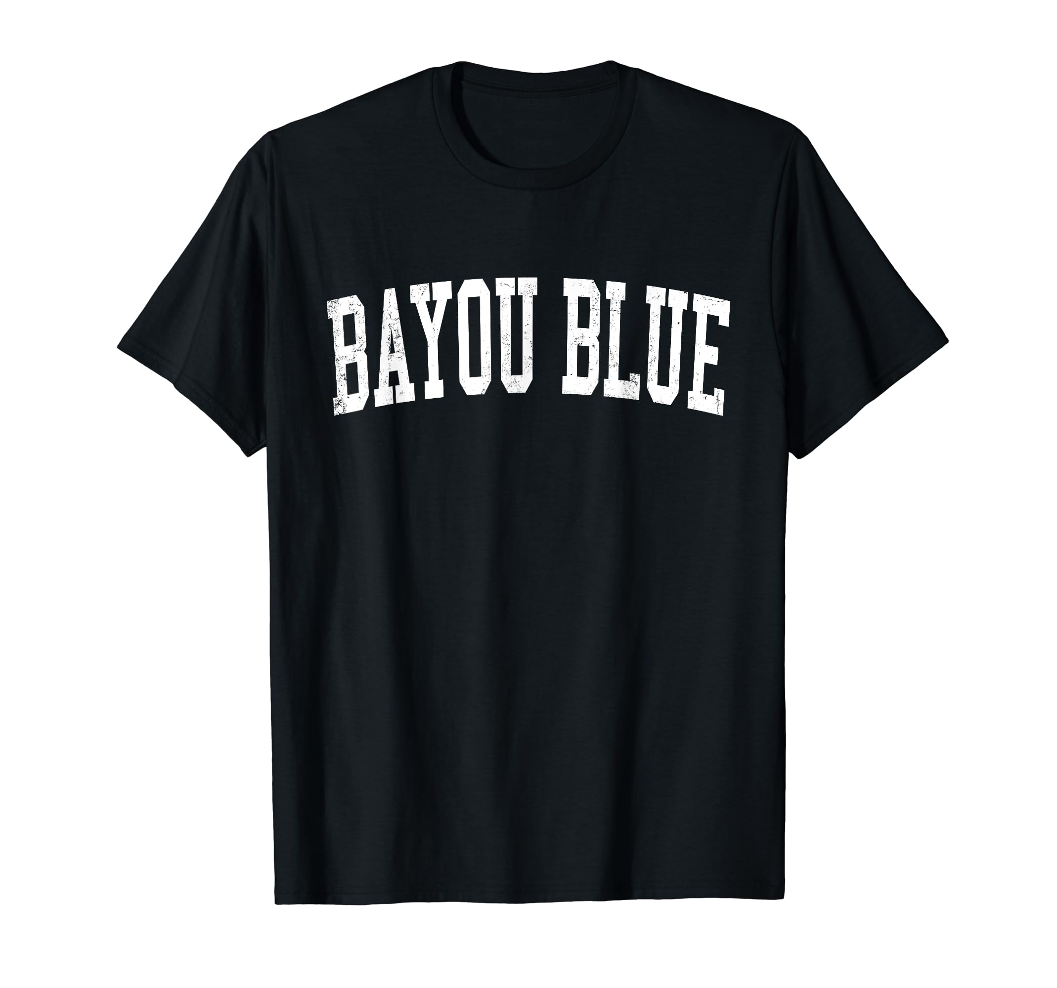 Bayou Blue La Distressed White Varsity T-Shirt - Fun Novelty Design Unisex - T-Shirt, Sweatshirt, Hoodie