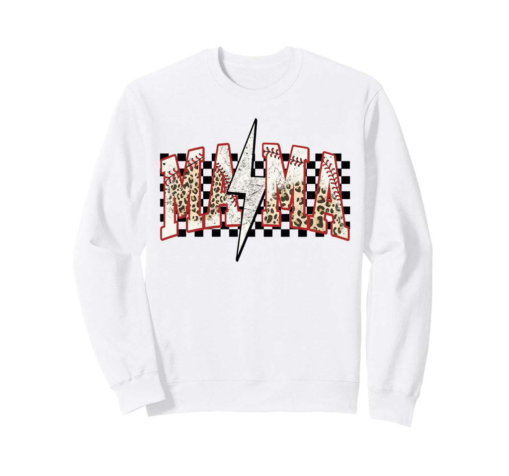 Baseball Mama Lightning Bolt Checkered Sweatshirt - Trendy Graphic Unisex - T-Shirt, Sweatshirt, Hoodie