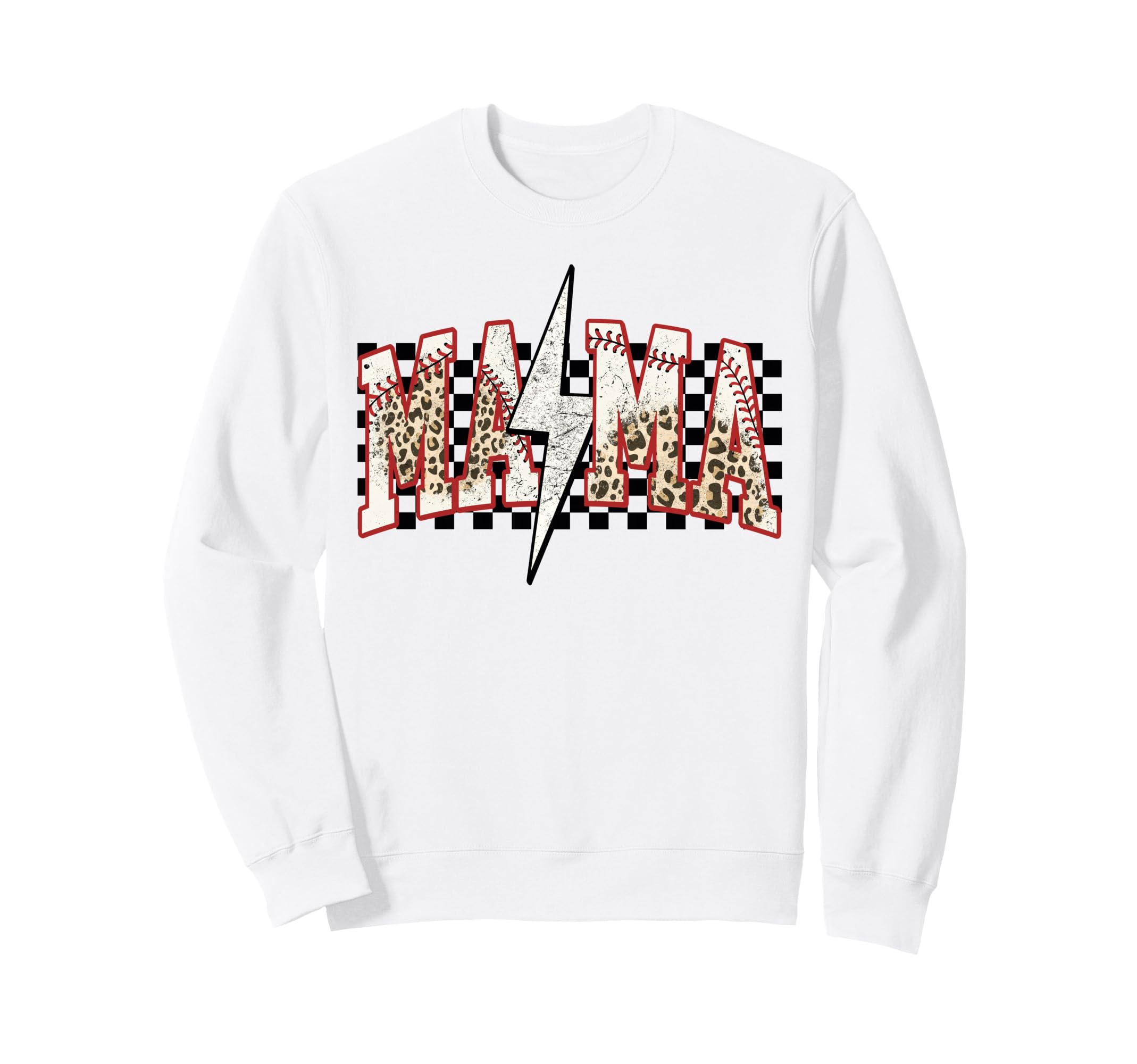 Baseball Mama Lightning Bolt Checkered Sweatshirt - Trendy Graphic Unisex - T-Shirt, Sweatshirt, Hoodie