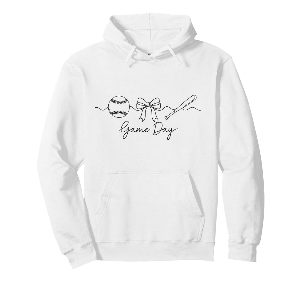 Game Day Softball Mom Ball Bow Sports Hoodie - Casual Everyday Wear Unisex - T-Shirt, Sweatshirt, Hoodie