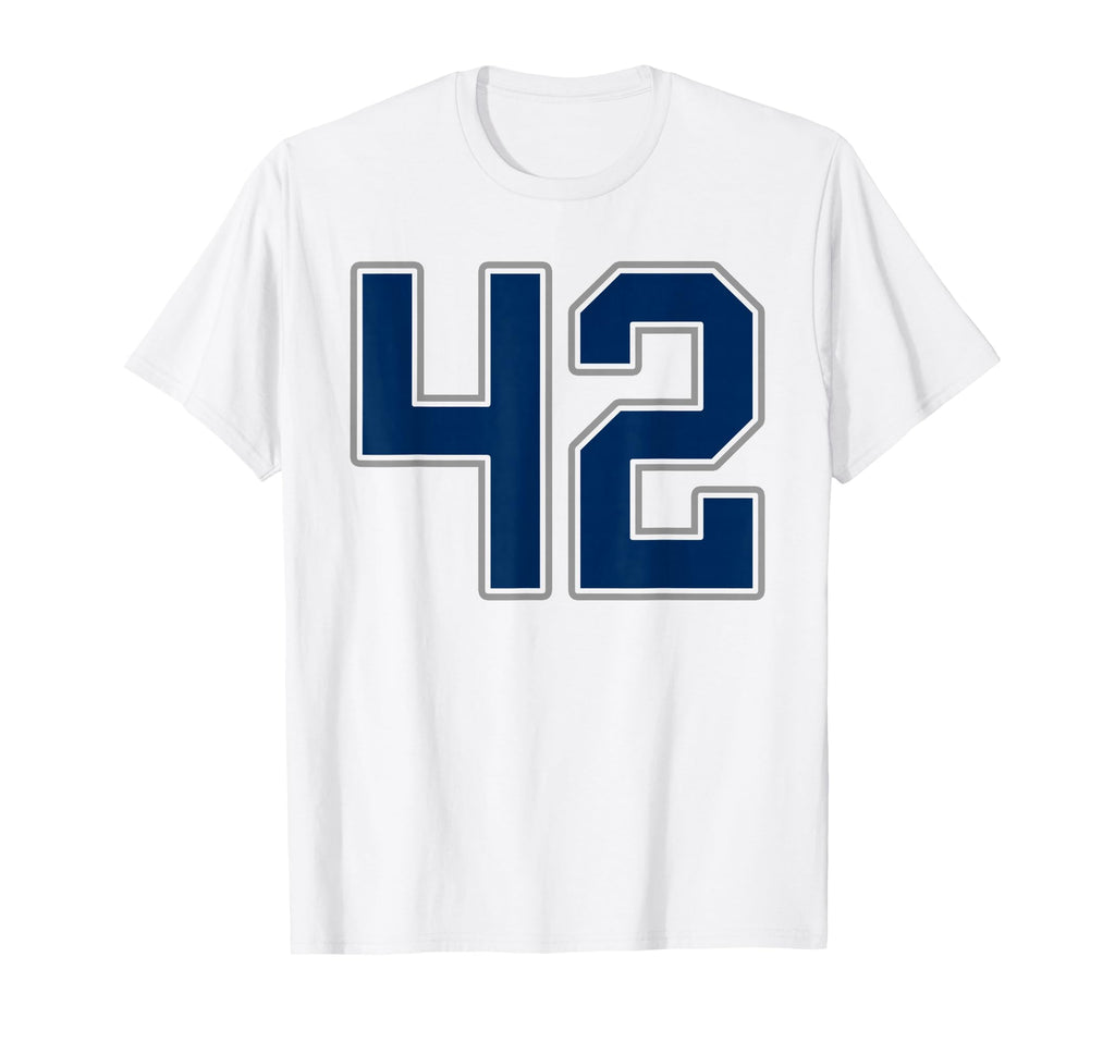 Navy Blue Silver Number 42 Jersey T-Shirt - Novelty Apparel Men Women - T-Shirt, Sweatshirt, Hoodie